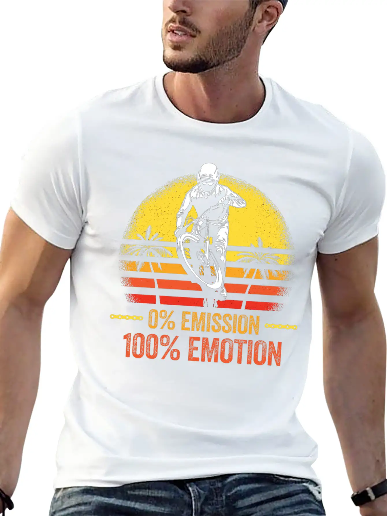 0% Emission 100% Emotion Bicycle Biker Mountain Unisex Casual T-Shirt – Clean Design For Daily Comfort