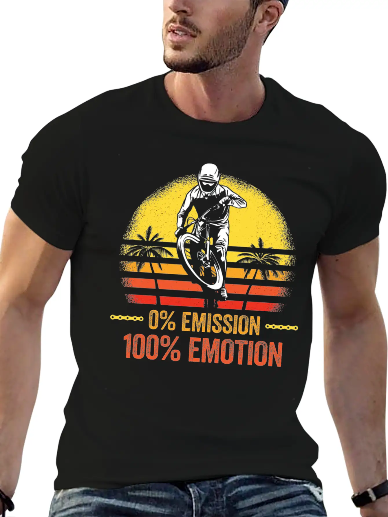 0% Emission 100% Emotion Bicycle Biker Mountain Unisex Casual T-Shirt – Clean Design For Daily Comfort
