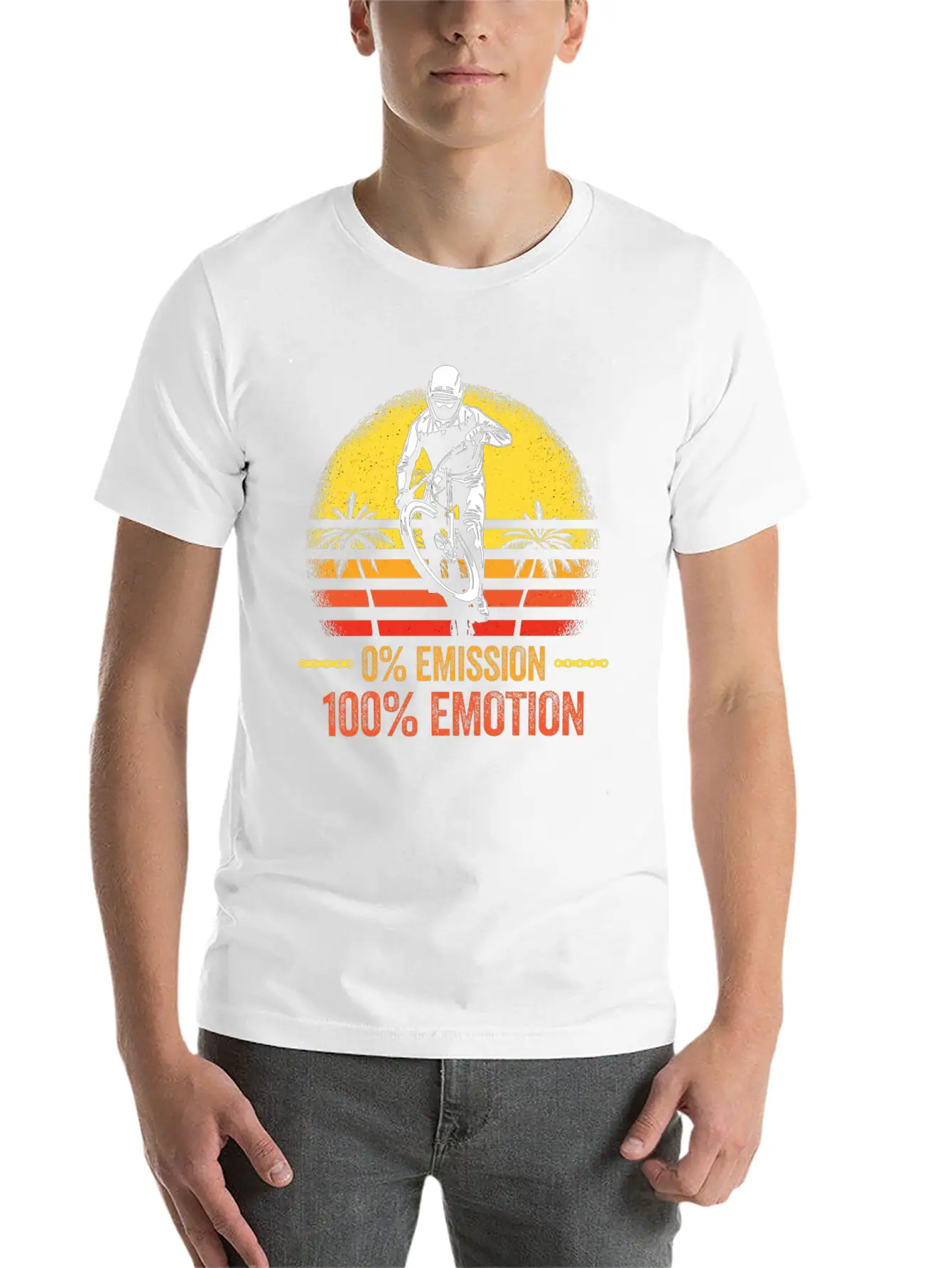 0% Emission 100% Emotion Bicycle Biker Mountain Unisex Casual T-Shirt – Clean Design For Daily Comfort