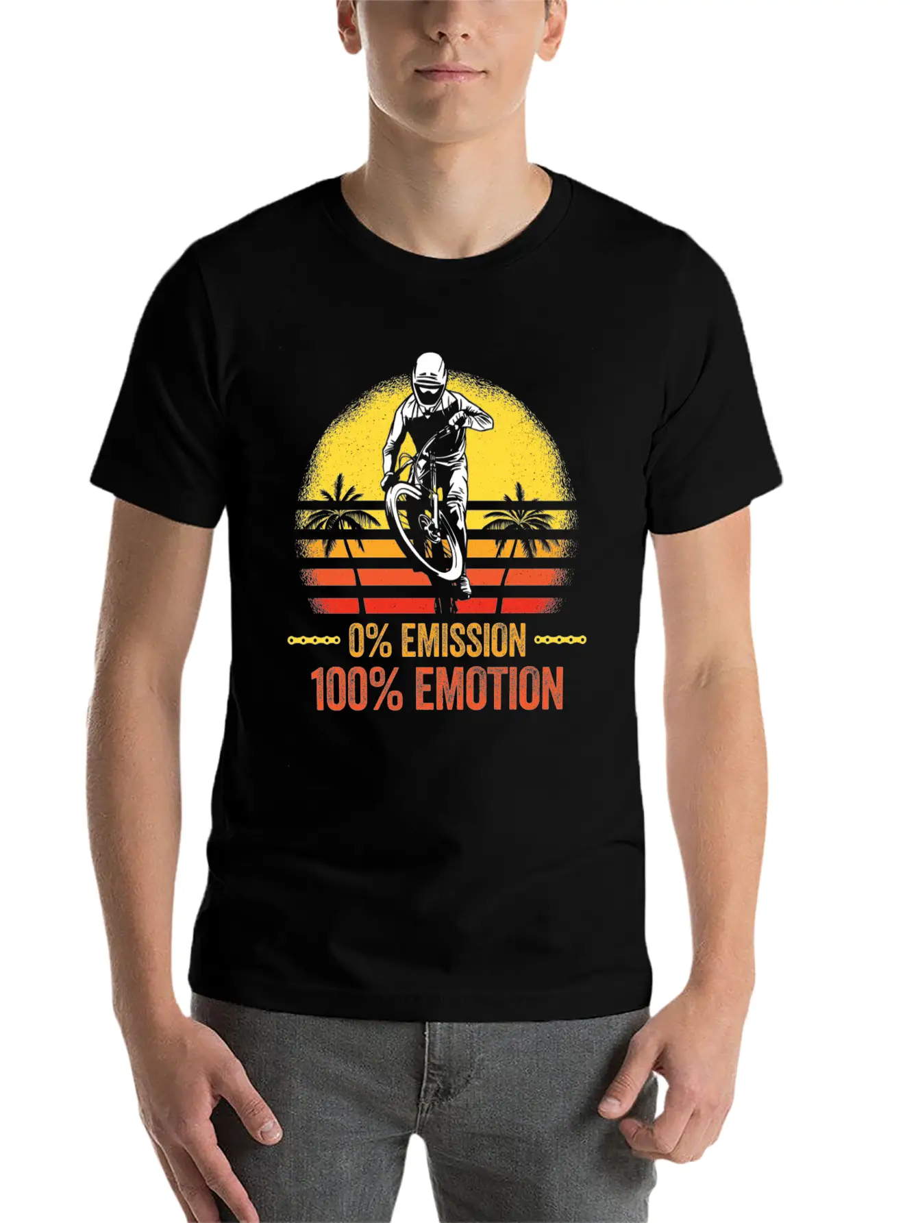 0% Emission 100% Emotion Bicycle Biker Mountain Unisex Casual T-Shirt – Clean Design For Daily Comfort