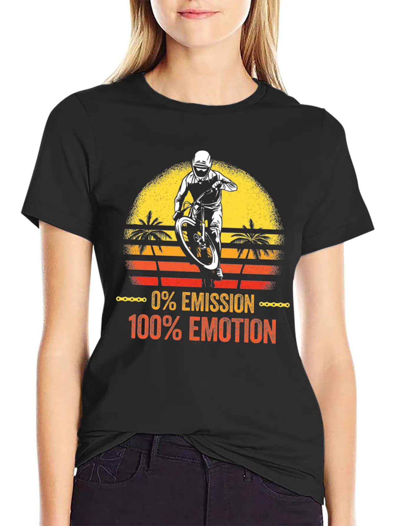 0% Emission 100% Emotion Bicycle Biker Mountain Unisex Casual T-Shirt – Clean Design For Daily Comfort