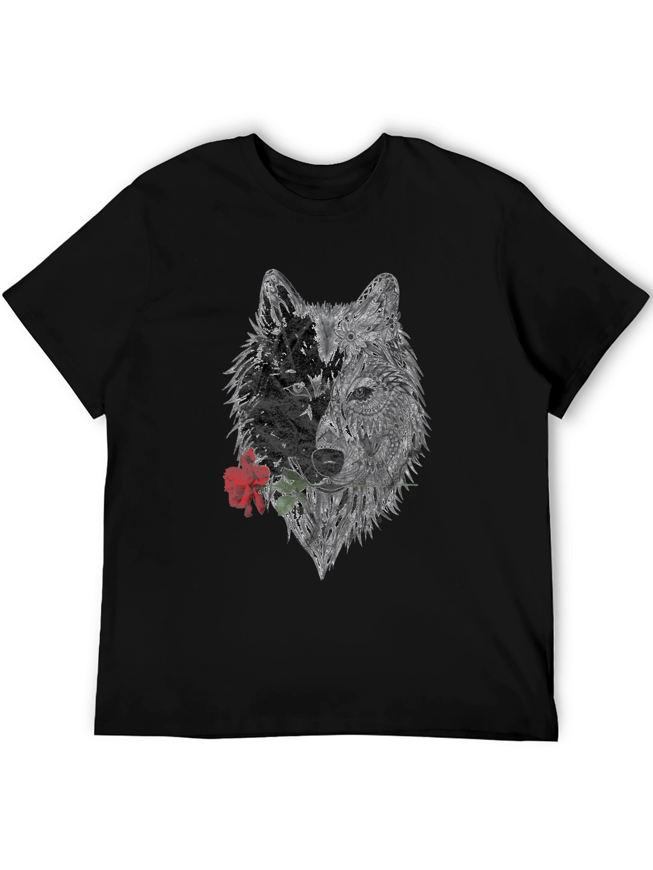 Black Wolf Rose Graphic T-Shirt