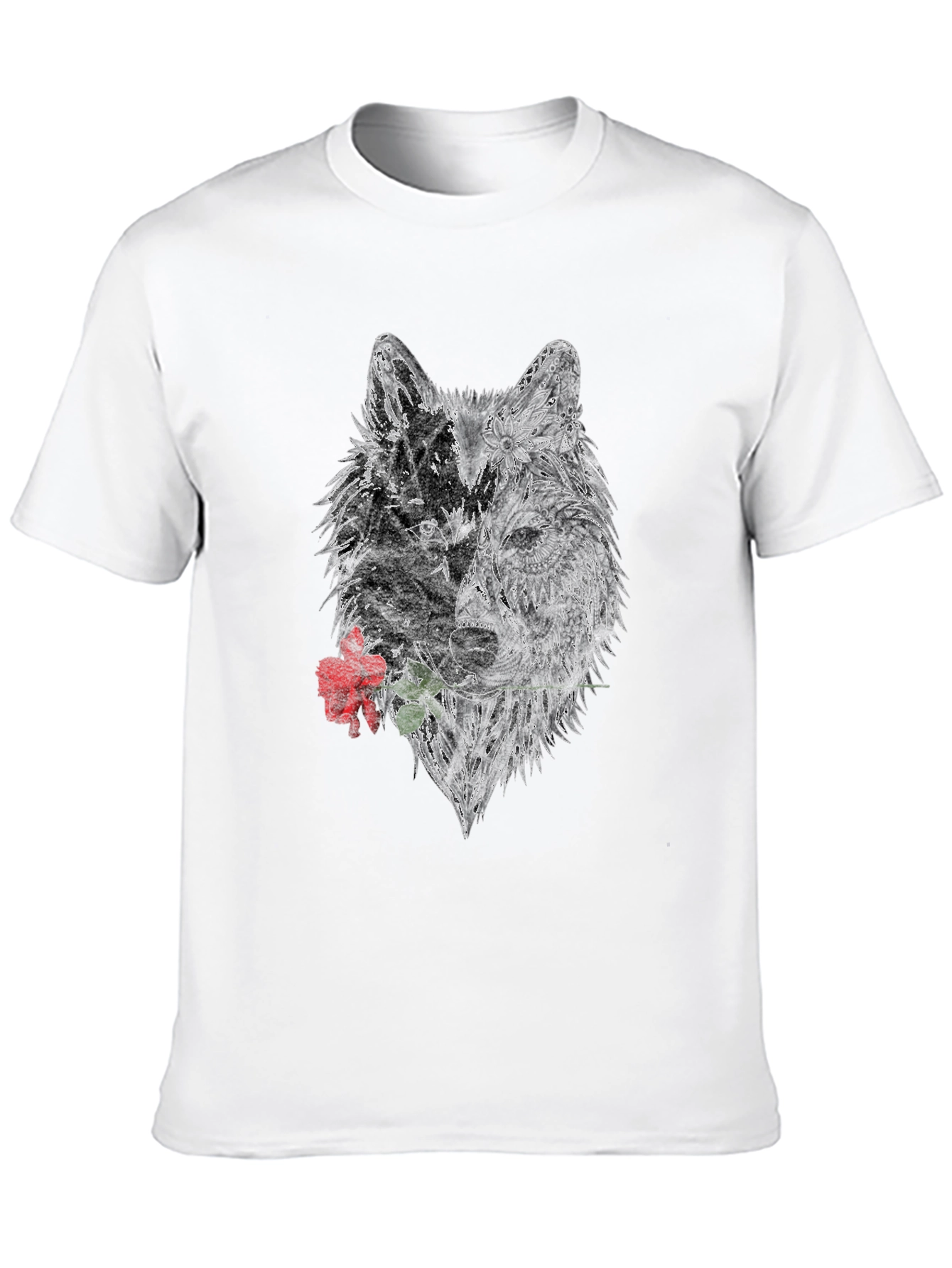 Black Wolf Rose Graphic T-Shirt