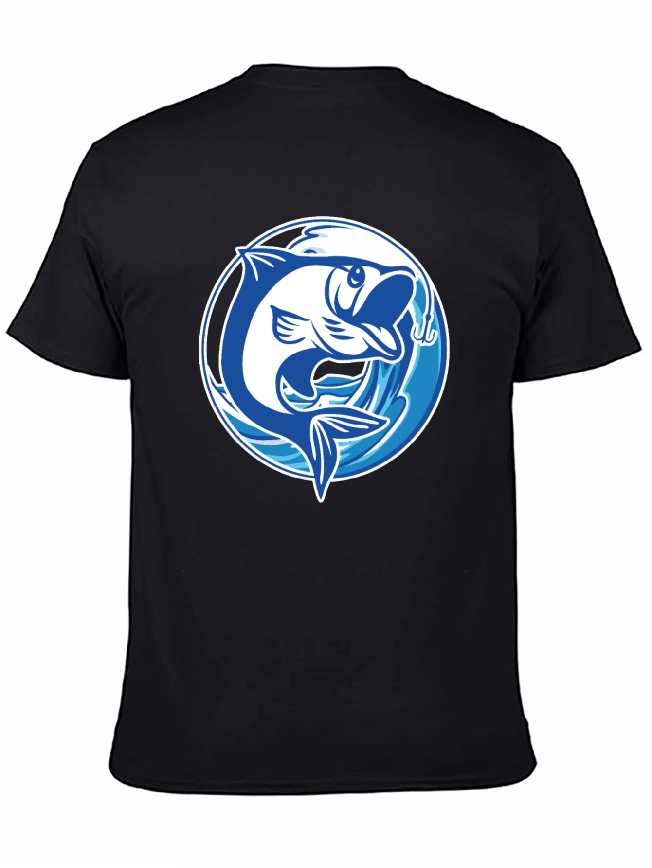Black Fishing T-Shirt with Fish Graphic