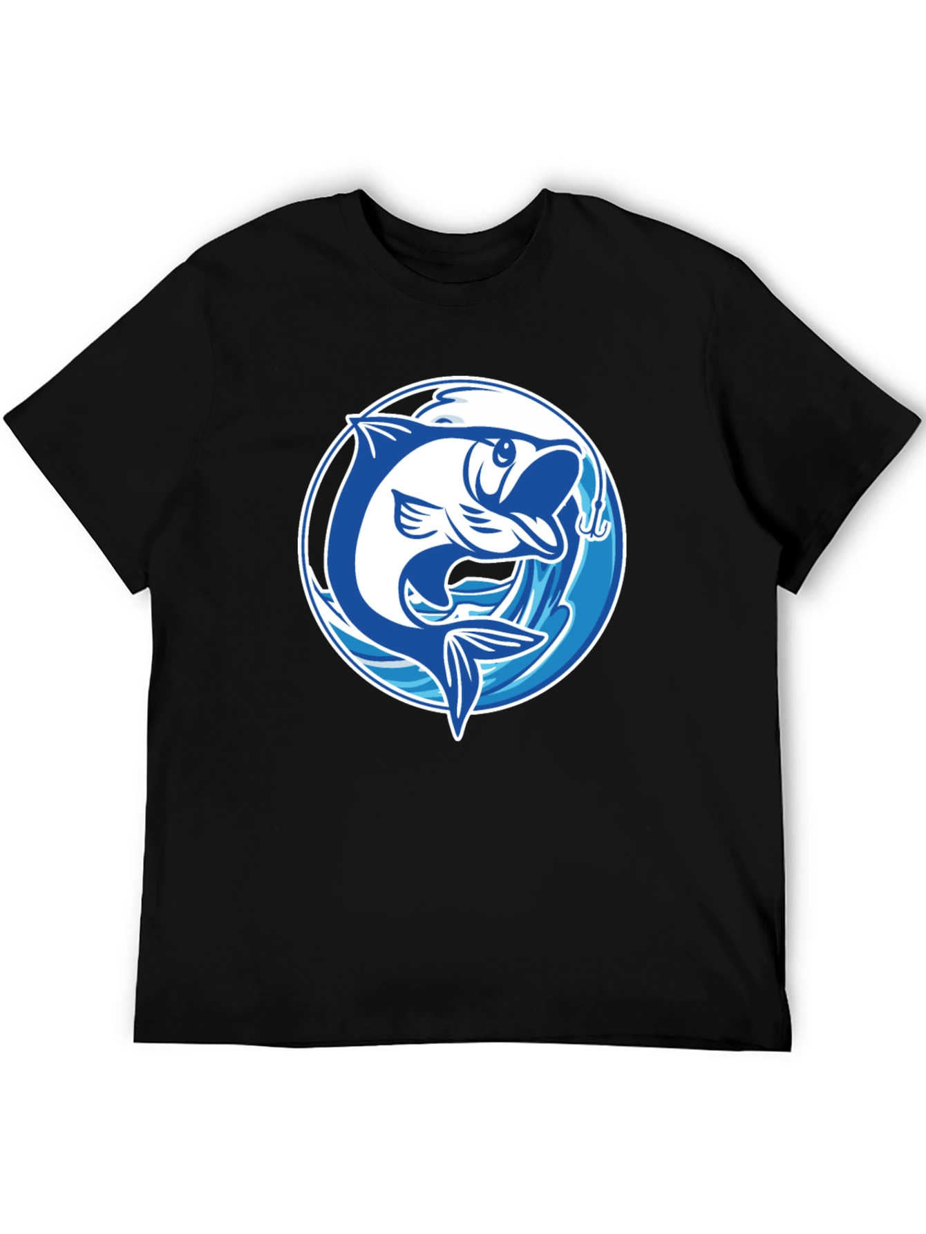 Black Fishing T-Shirt with Fish Graphic