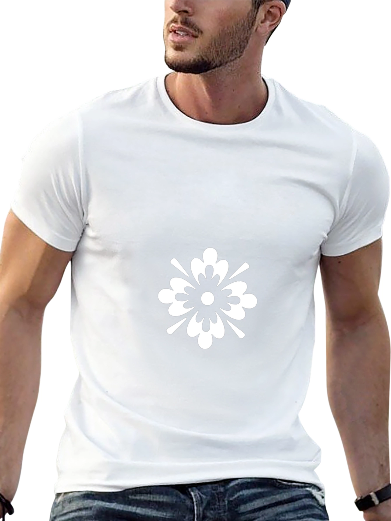 Black T-Shirt with White Floral Graphic