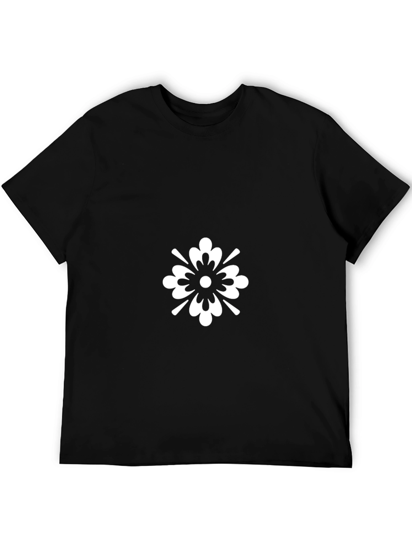 Black T-Shirt with White Floral Graphic