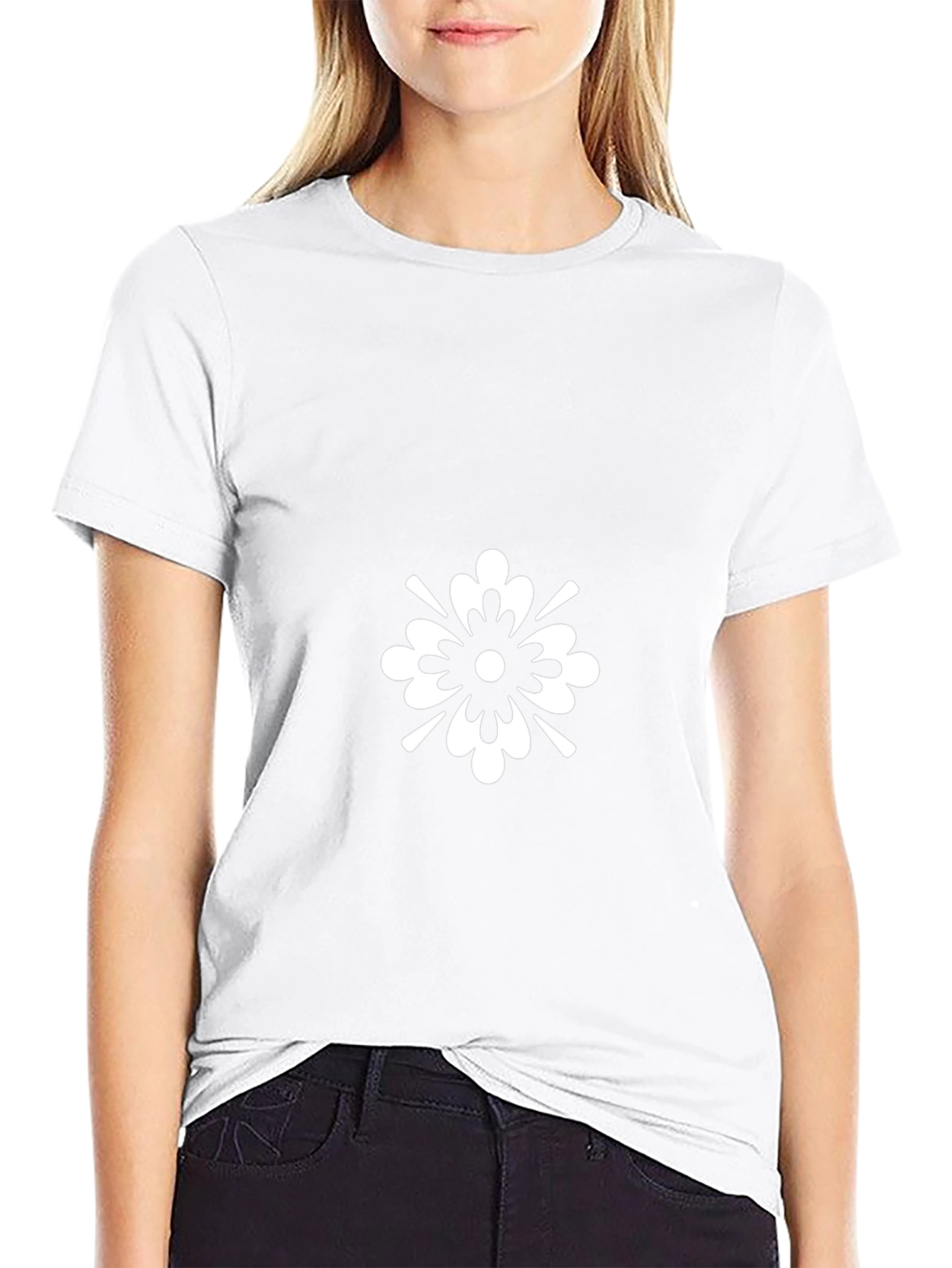 Black T-Shirt with White Floral Graphic