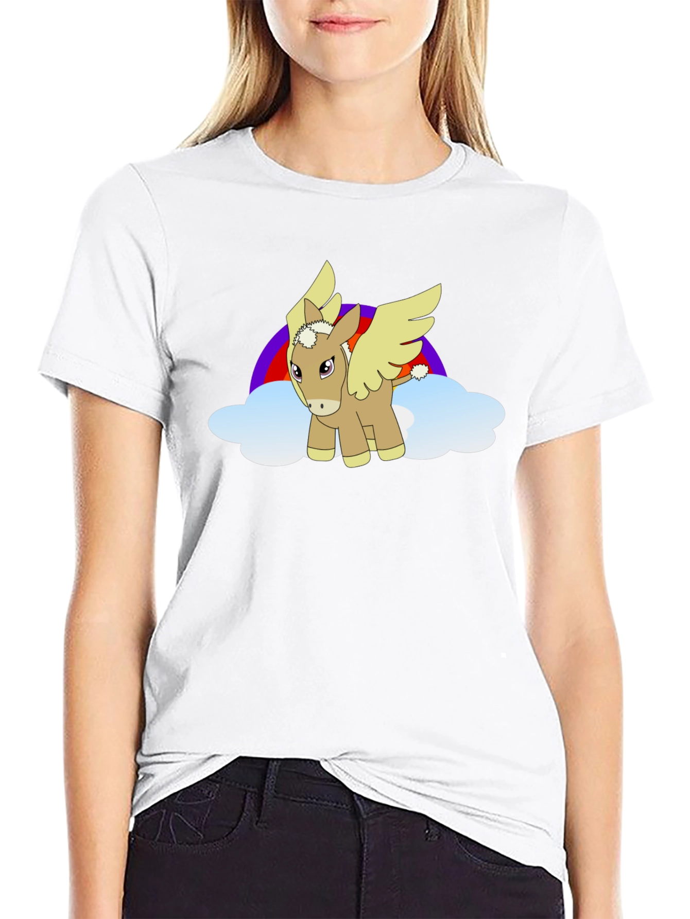 Black T-Shirt with Cartoon Pegasus Design