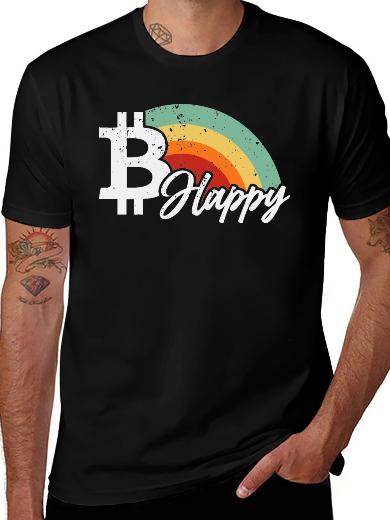 Bitcoin Happy Retro Graphic Tee - Crypto Lover T-Shirt