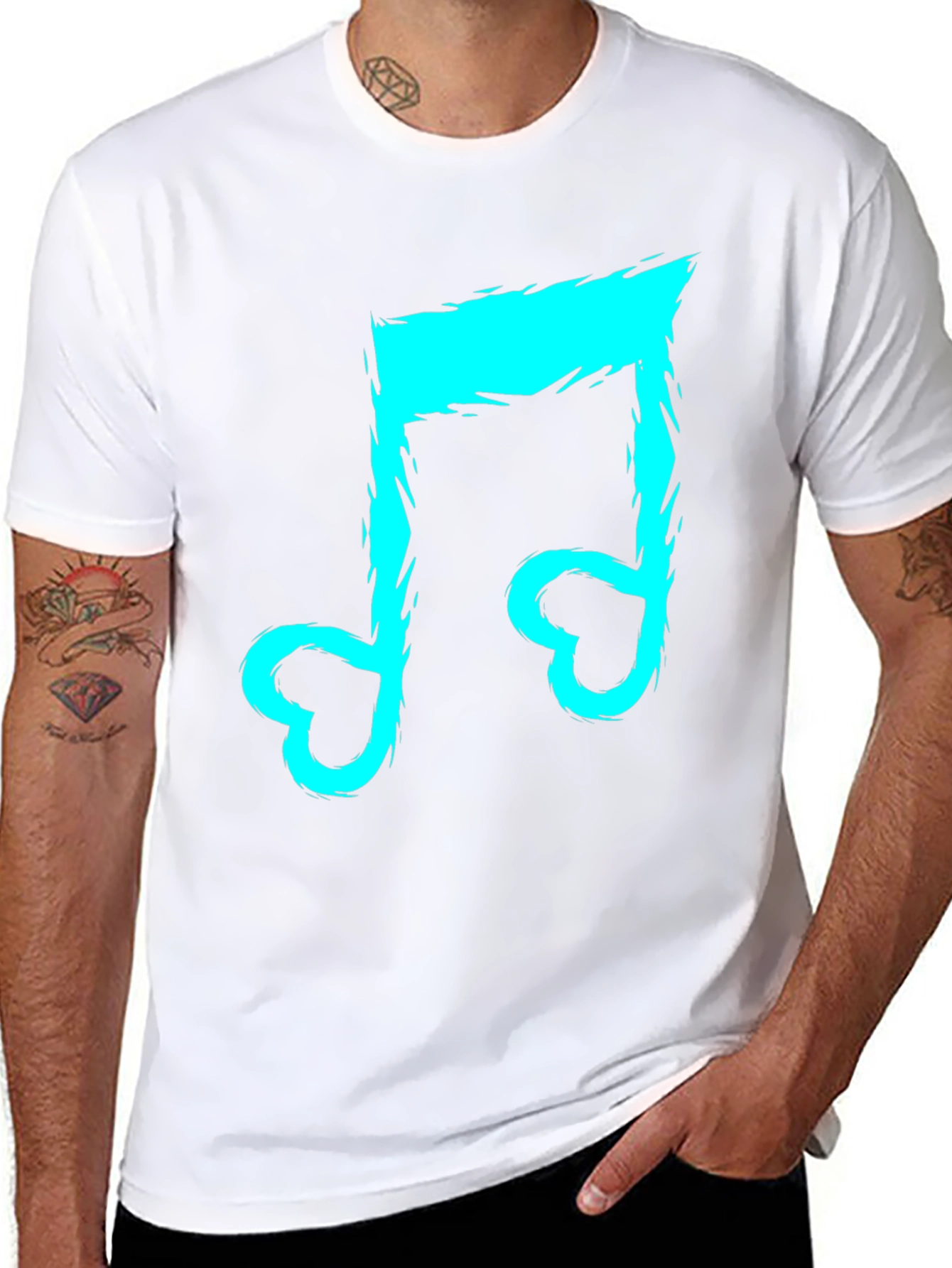Black T-Shirt with Cyan Music Note Design