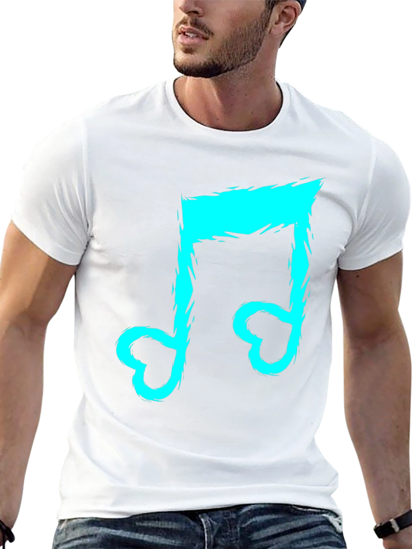 Black T-Shirt with Cyan Music Note Design