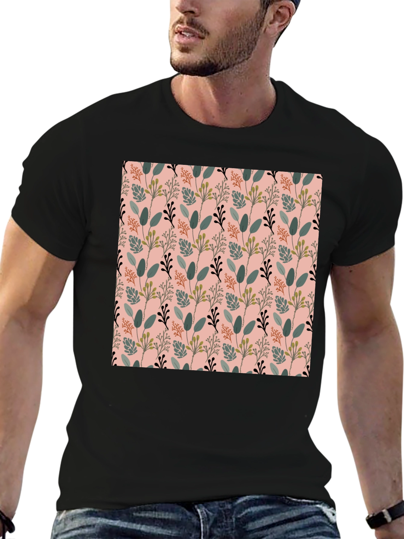 Botanical Print Black T-Shirt