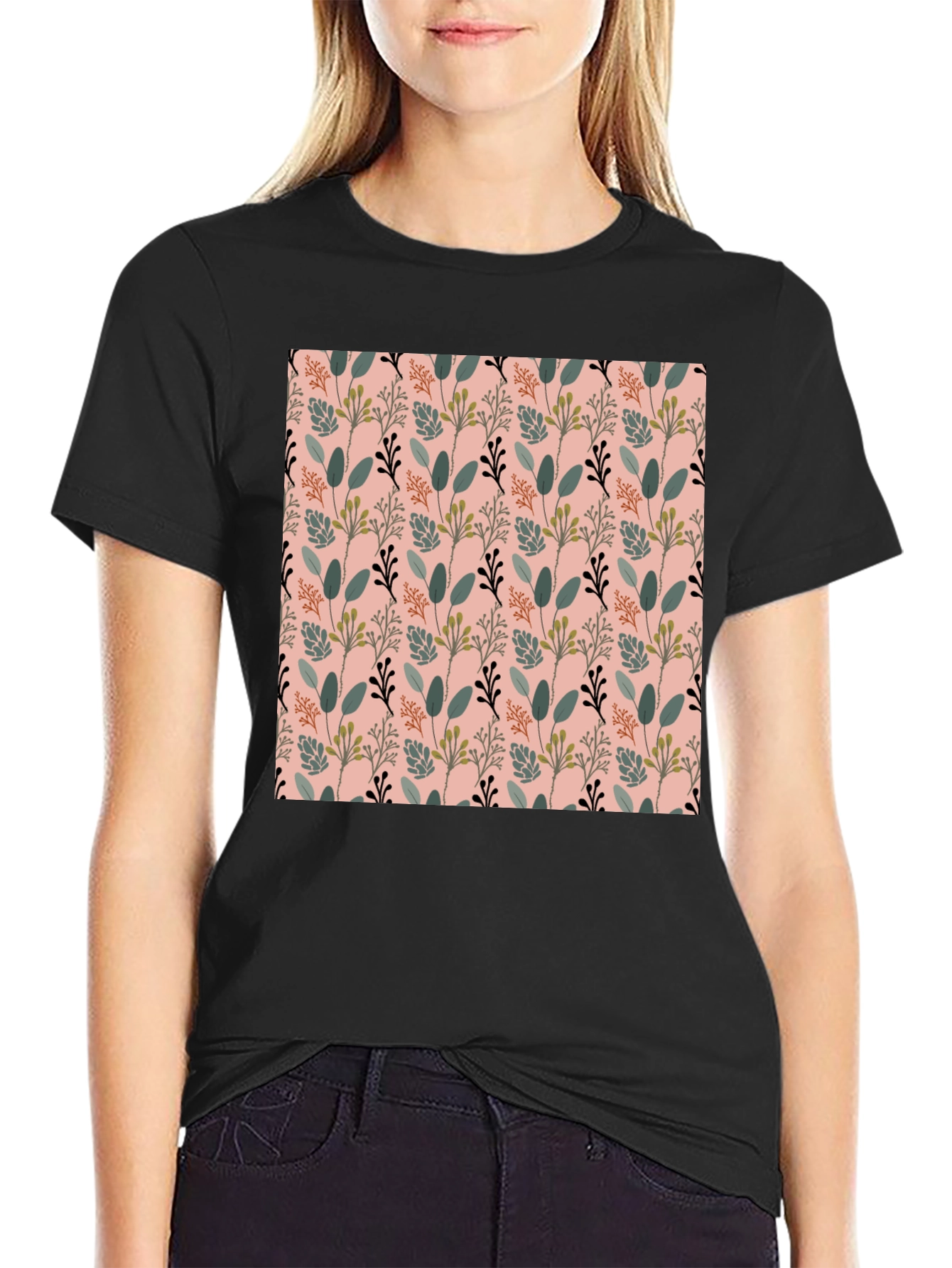 Botanical Print Black T-Shirt