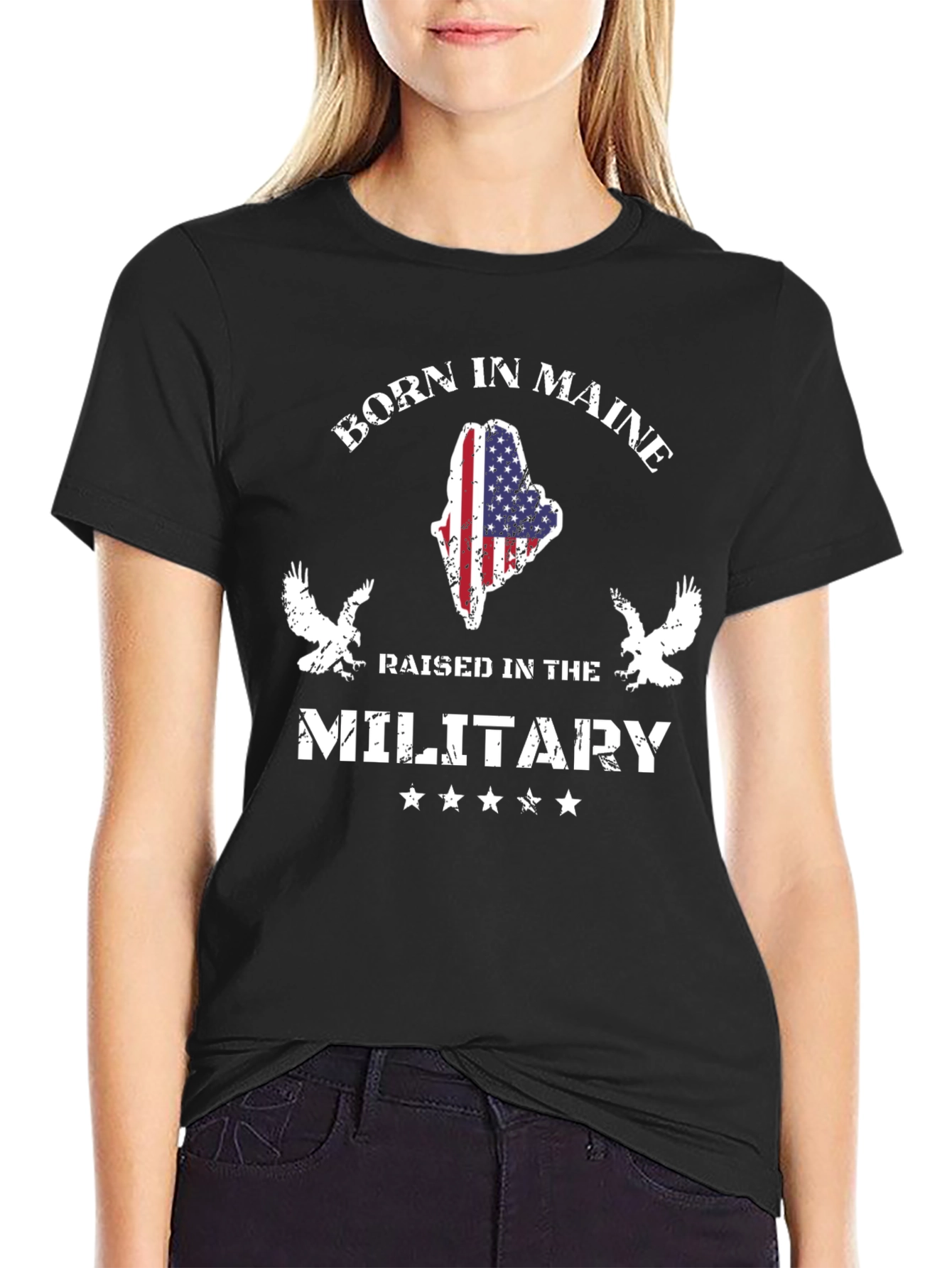 Born in Maine Raised in the Military T-Shirt