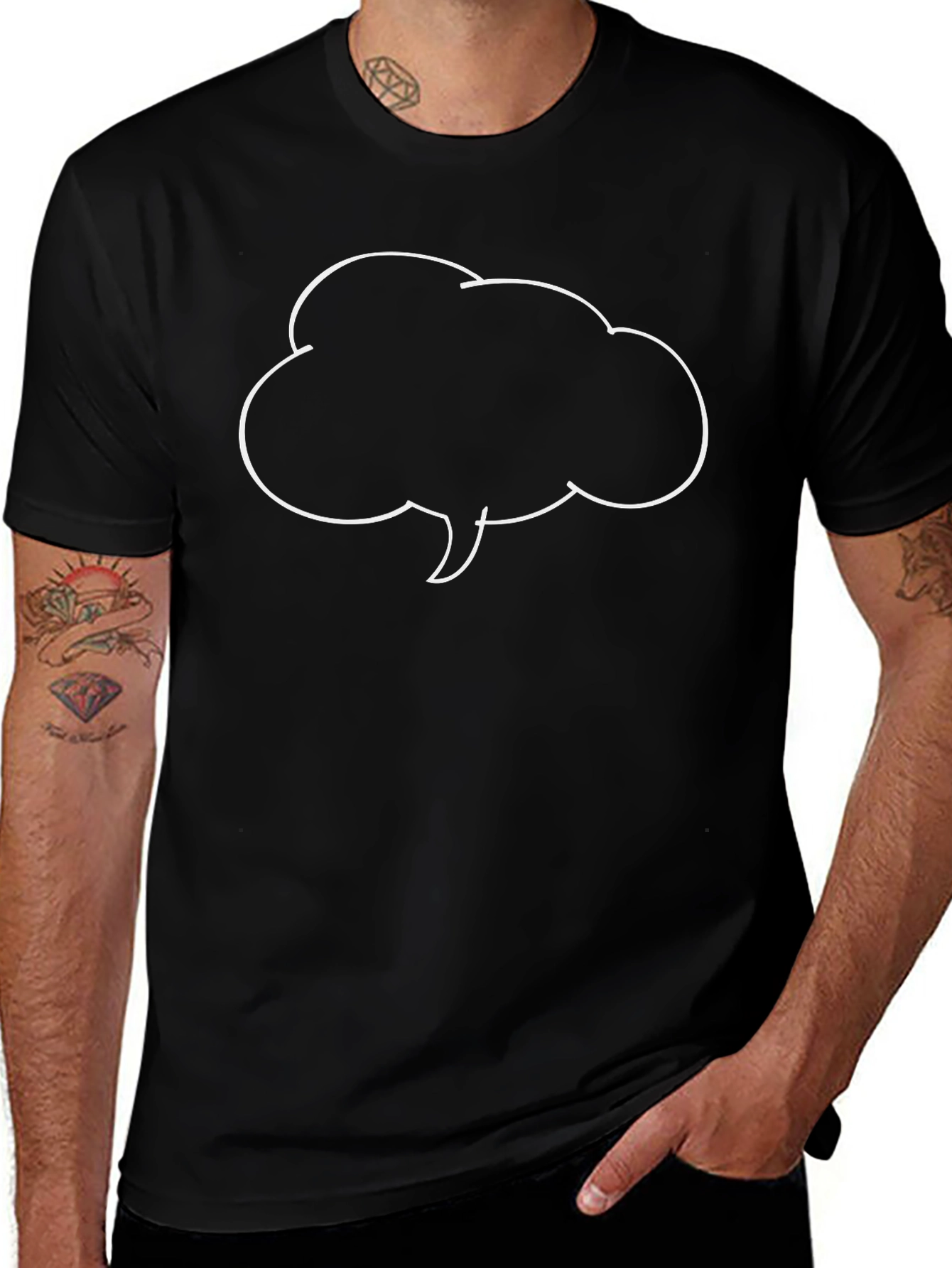 Black T-Shirt with Speech Bubble Graphic