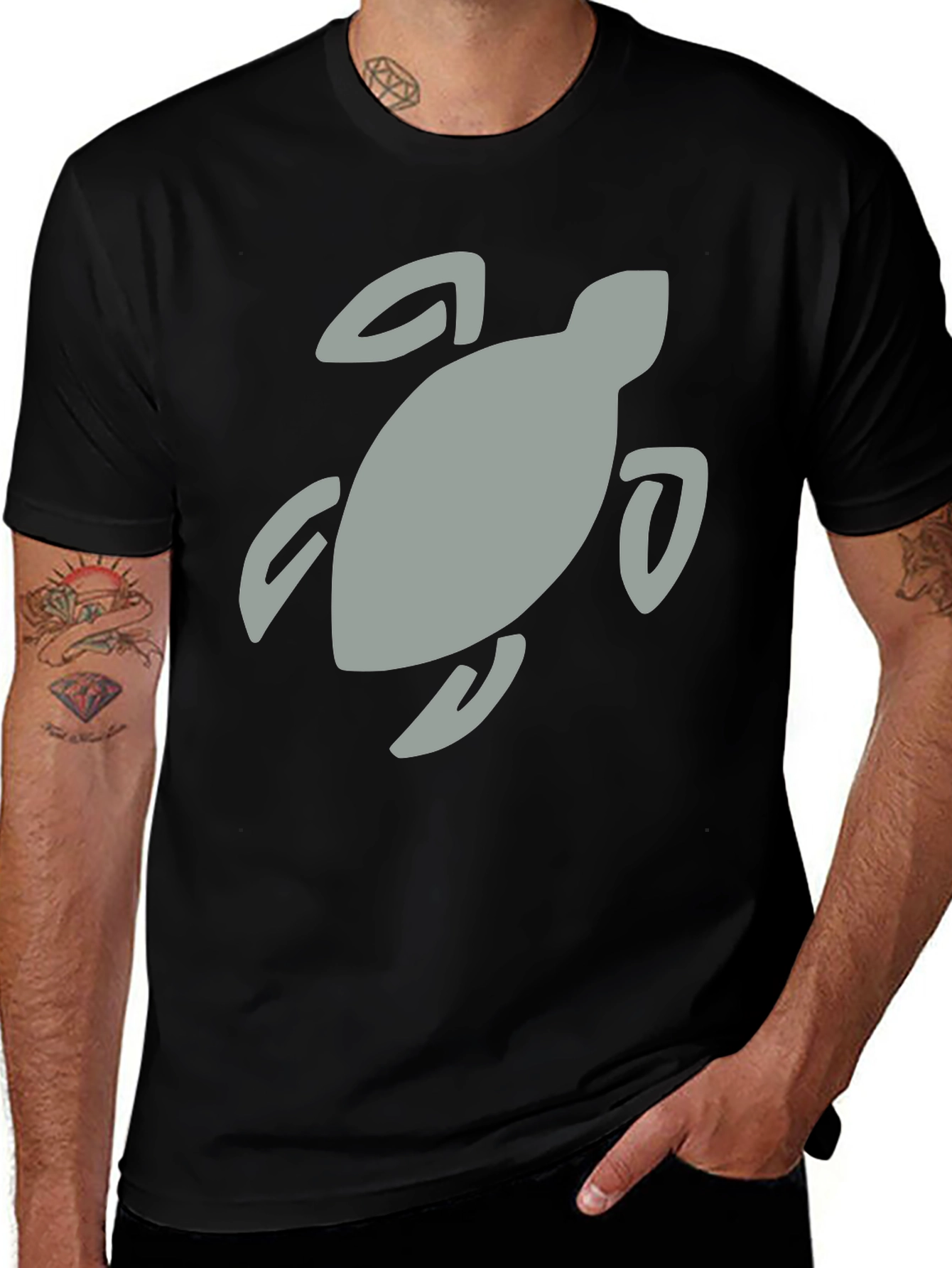 Black T-Shirt with Turtle Graphic