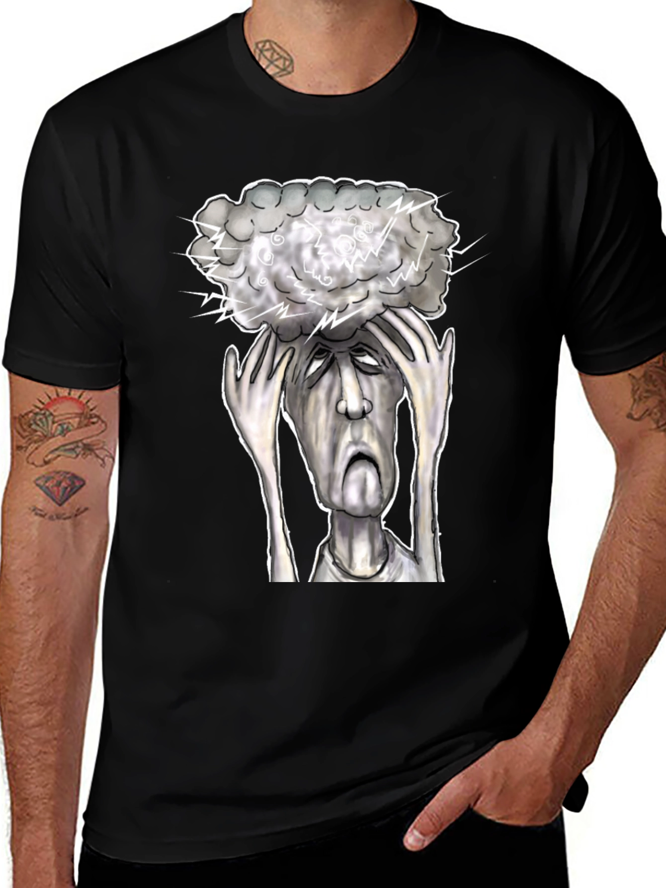 Brain Storm Graphic Tee - Black Cotton T-Shirt