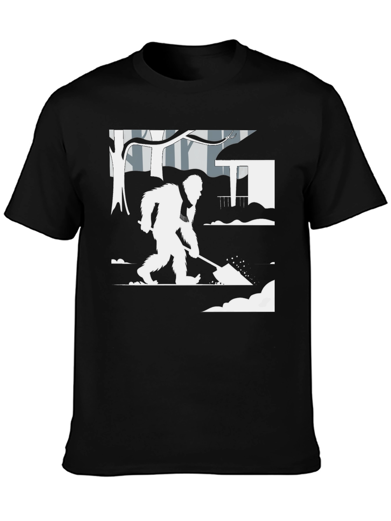 Bigfoot Shoveling Snow Graphic Tee - Black