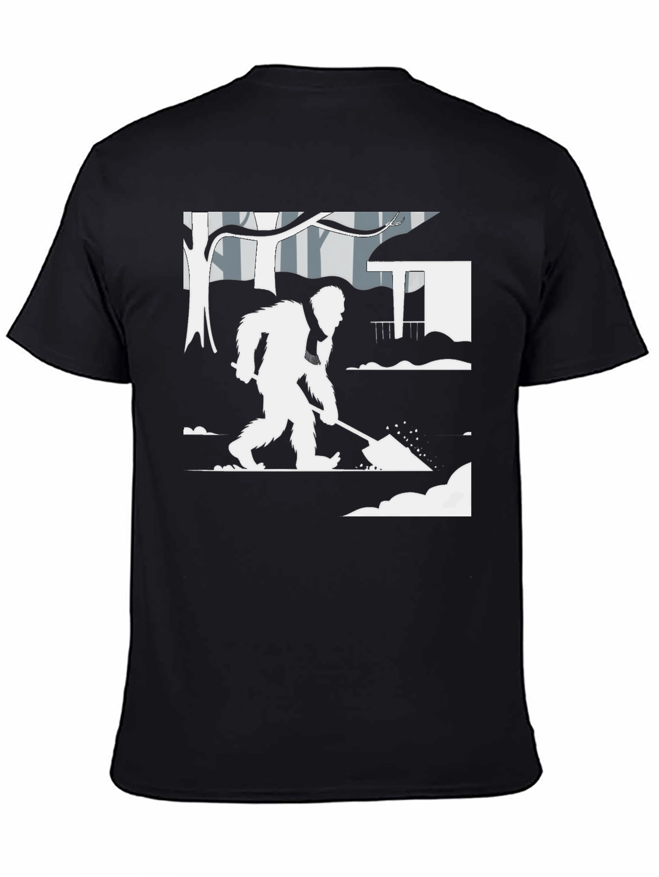 Bigfoot Shoveling Snow Graphic Tee - Black