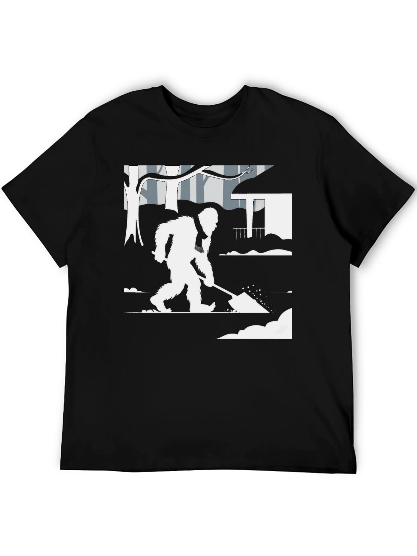 Bigfoot Shoveling Snow Graphic Tee - Black