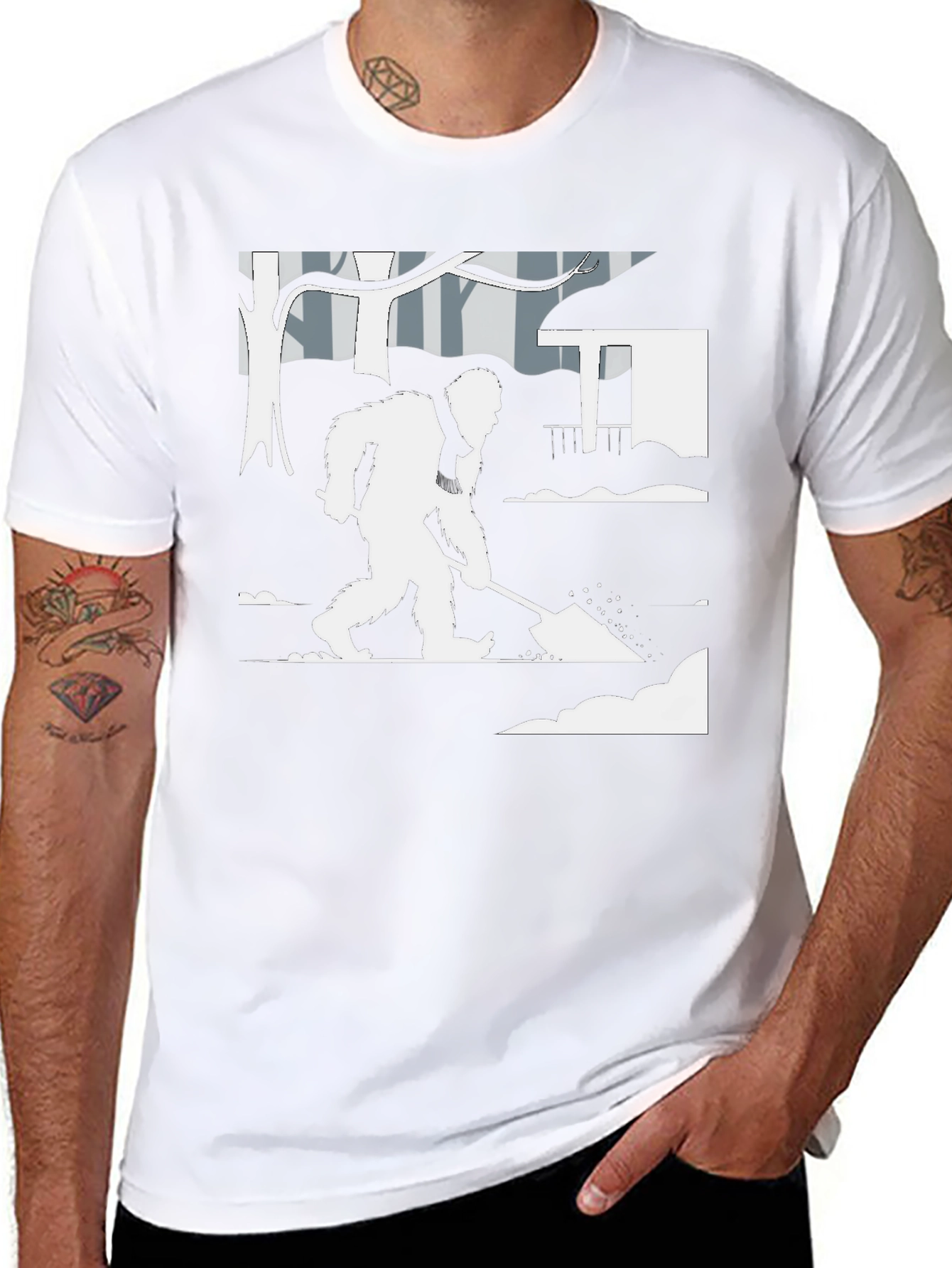 Bigfoot Shoveling Snow Graphic Tee - Black