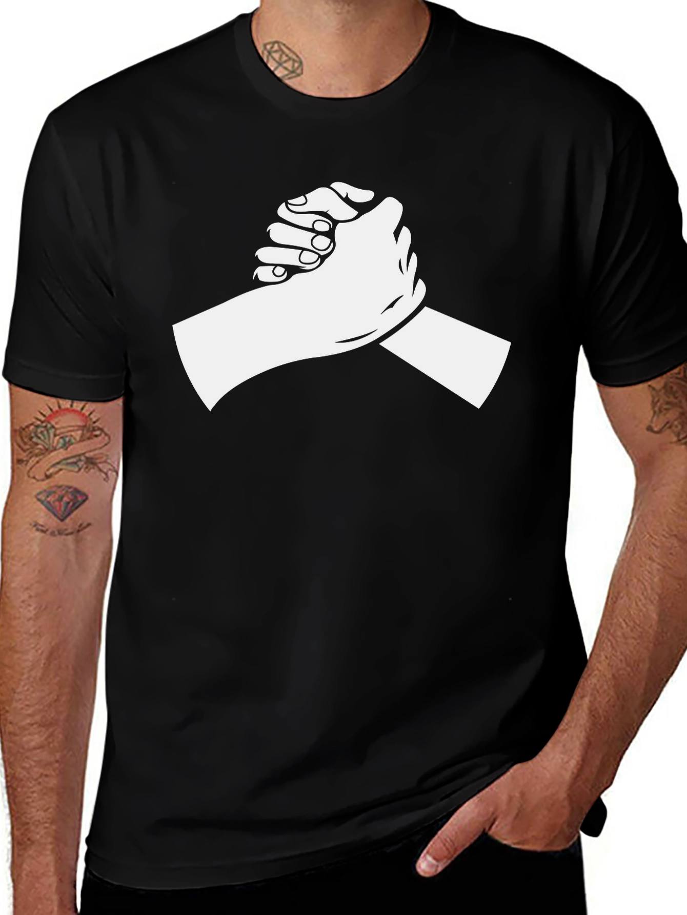 Brotherhood Black T-Shirt - Arm Wrestle Graphic Tee