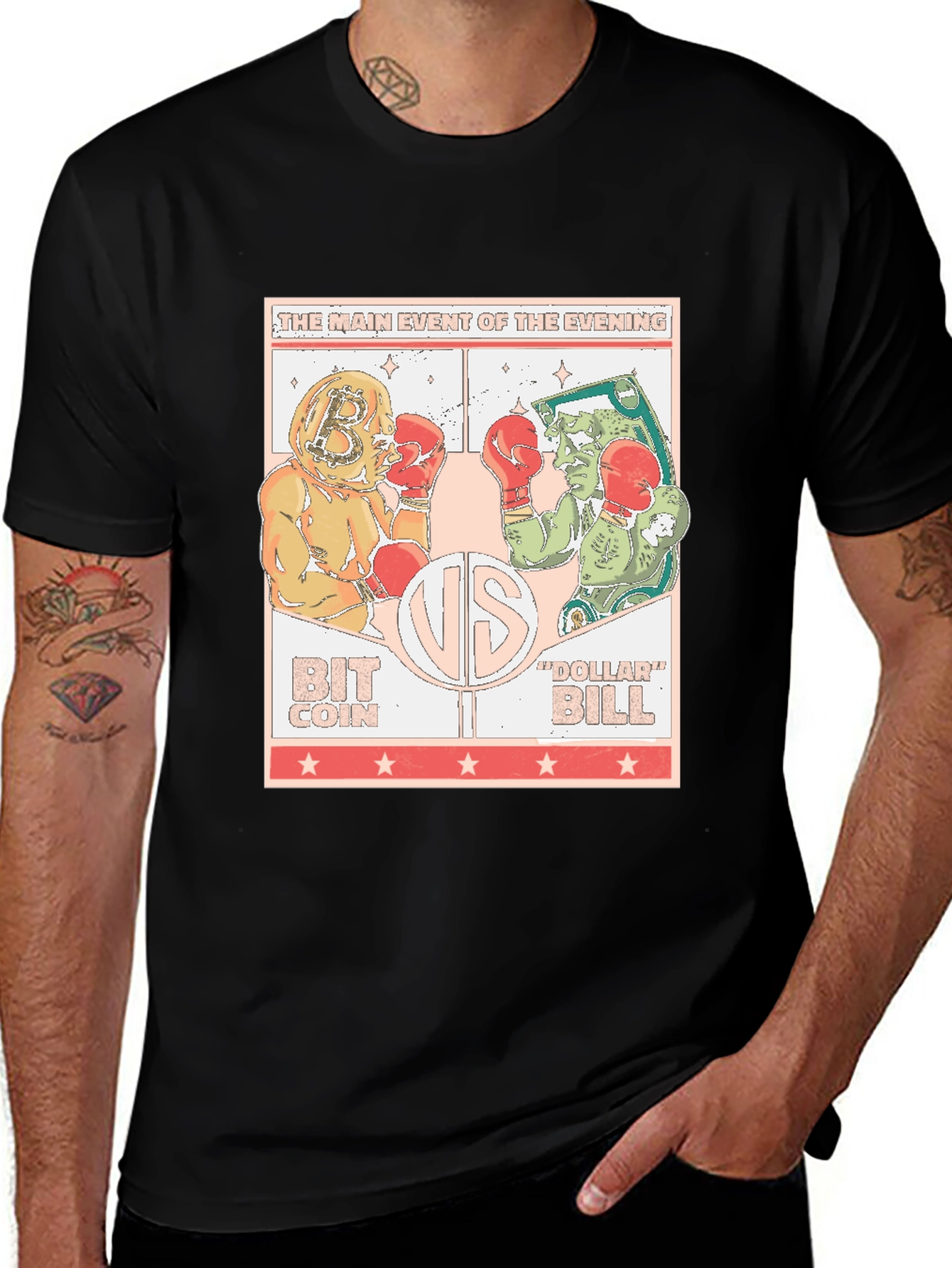 Bitcoin vs Dollar Bill Black T-Shirt