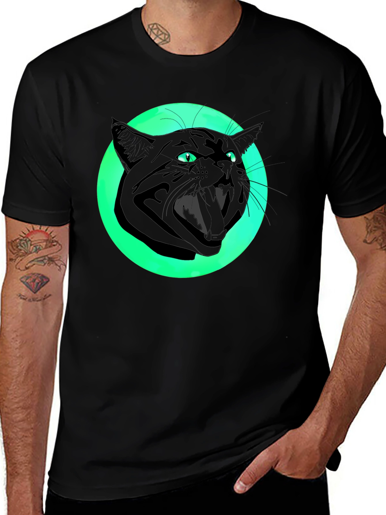 Black Cat Graphic Tee - Mens Short Sleeve T-Shirt