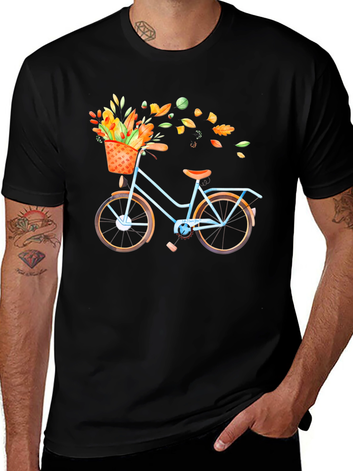 Bike with Fall Floral Basket Graphic Tee