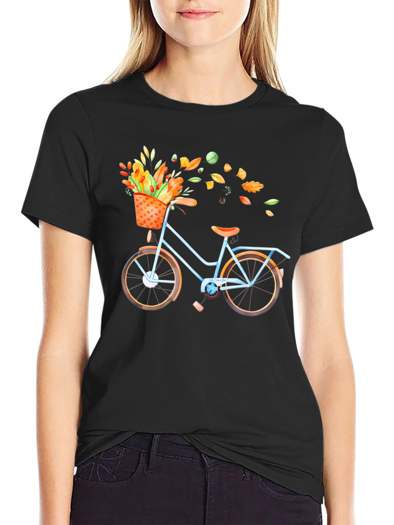 Bike with Fall Floral Basket Graphic Tee