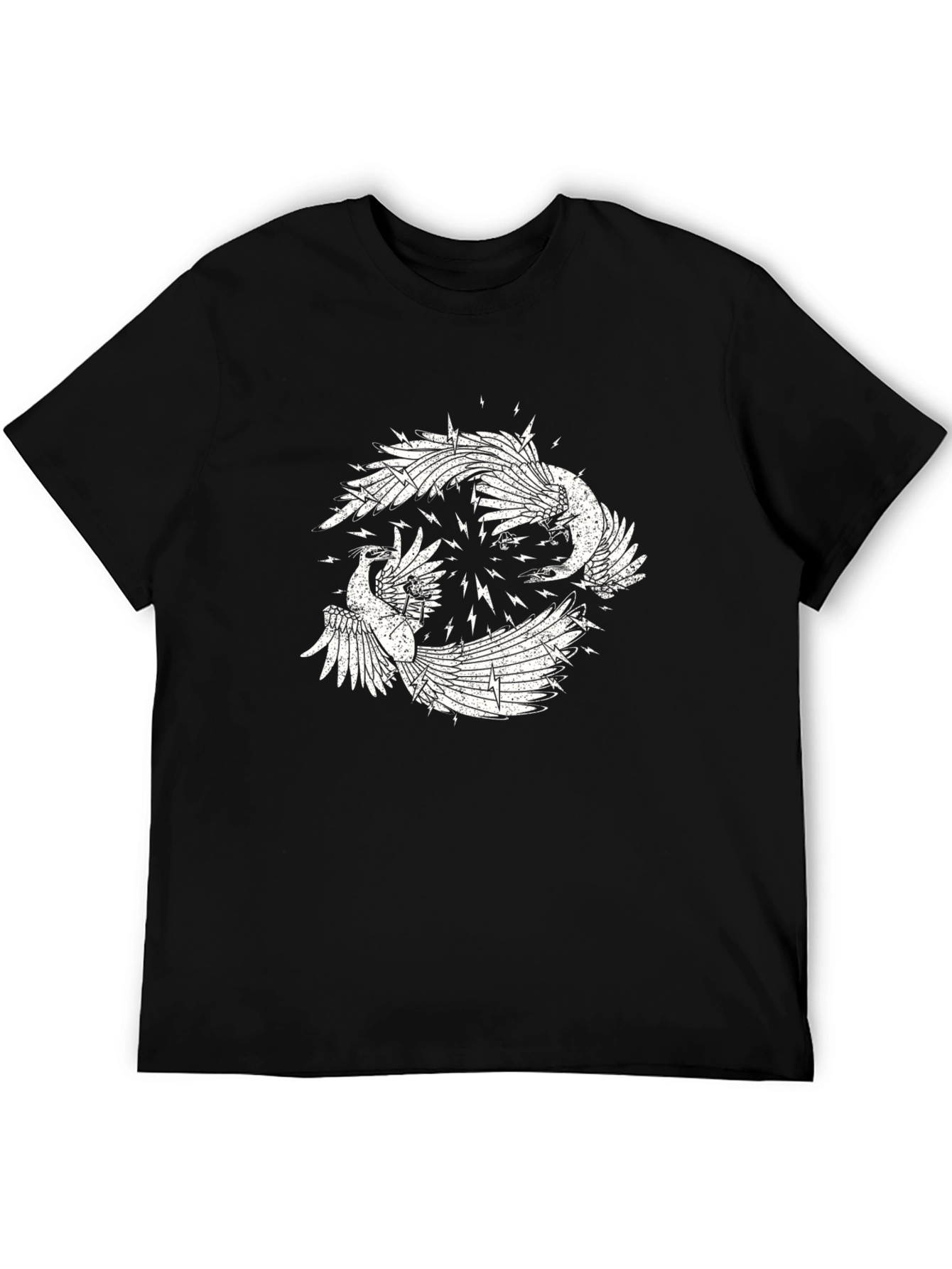 Black Graphic Tee with Bird Design