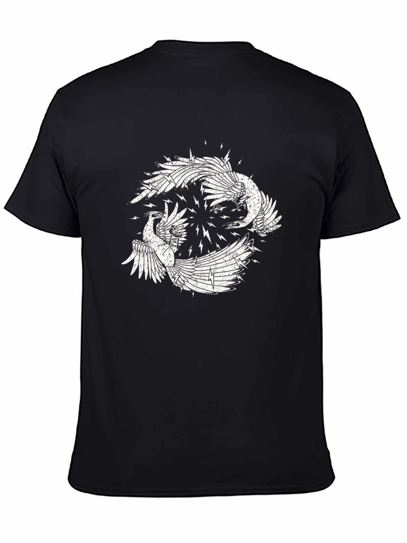 Black Graphic Tee with Bird Design