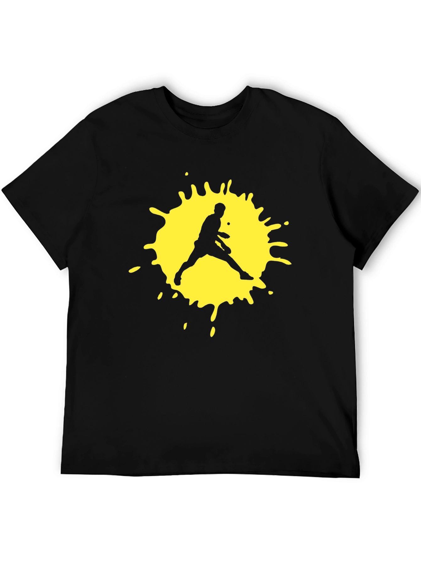 Black T-Shirt with Yellow Tennis Player Graphic