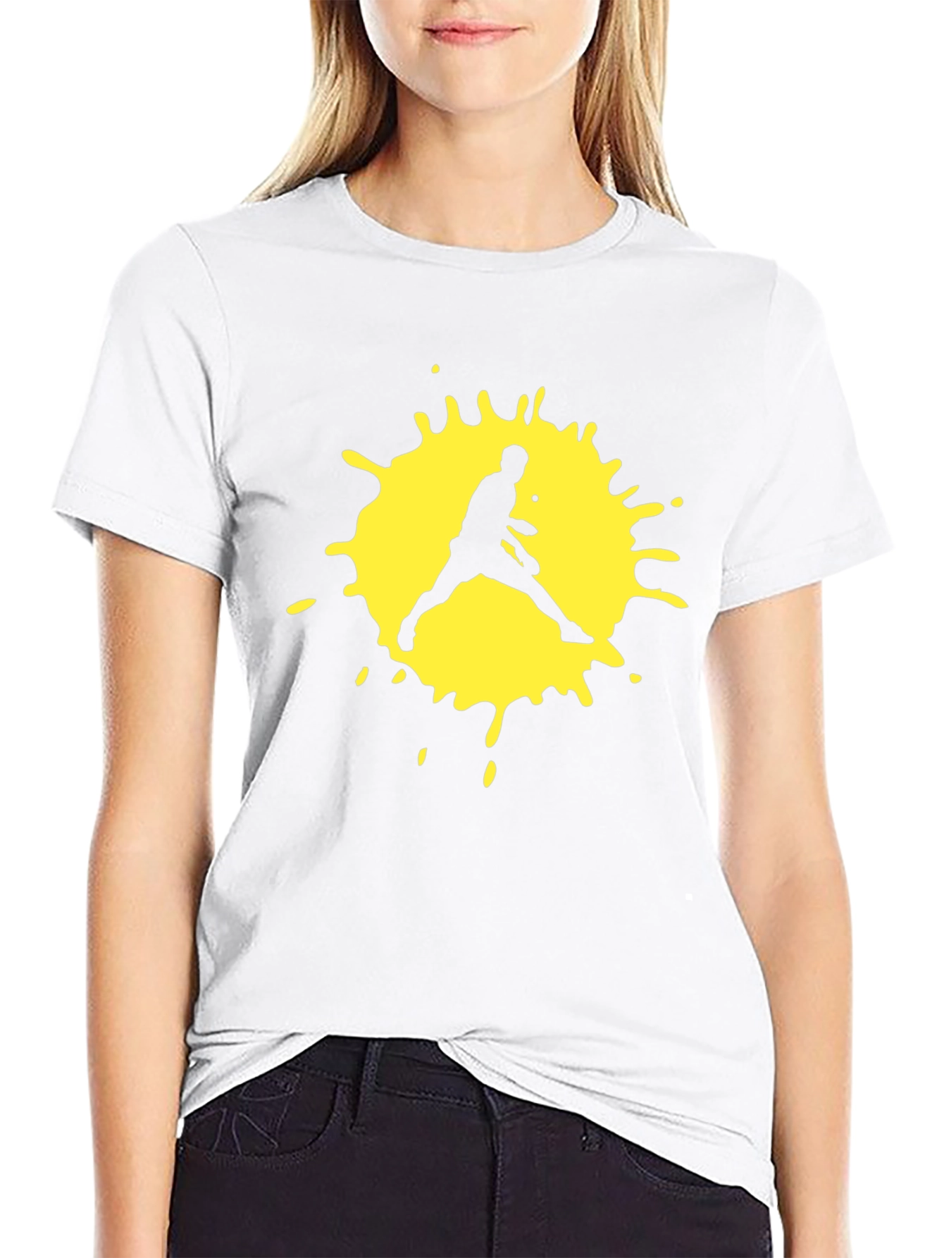 Black T-Shirt with Yellow Tennis Player Graphic
