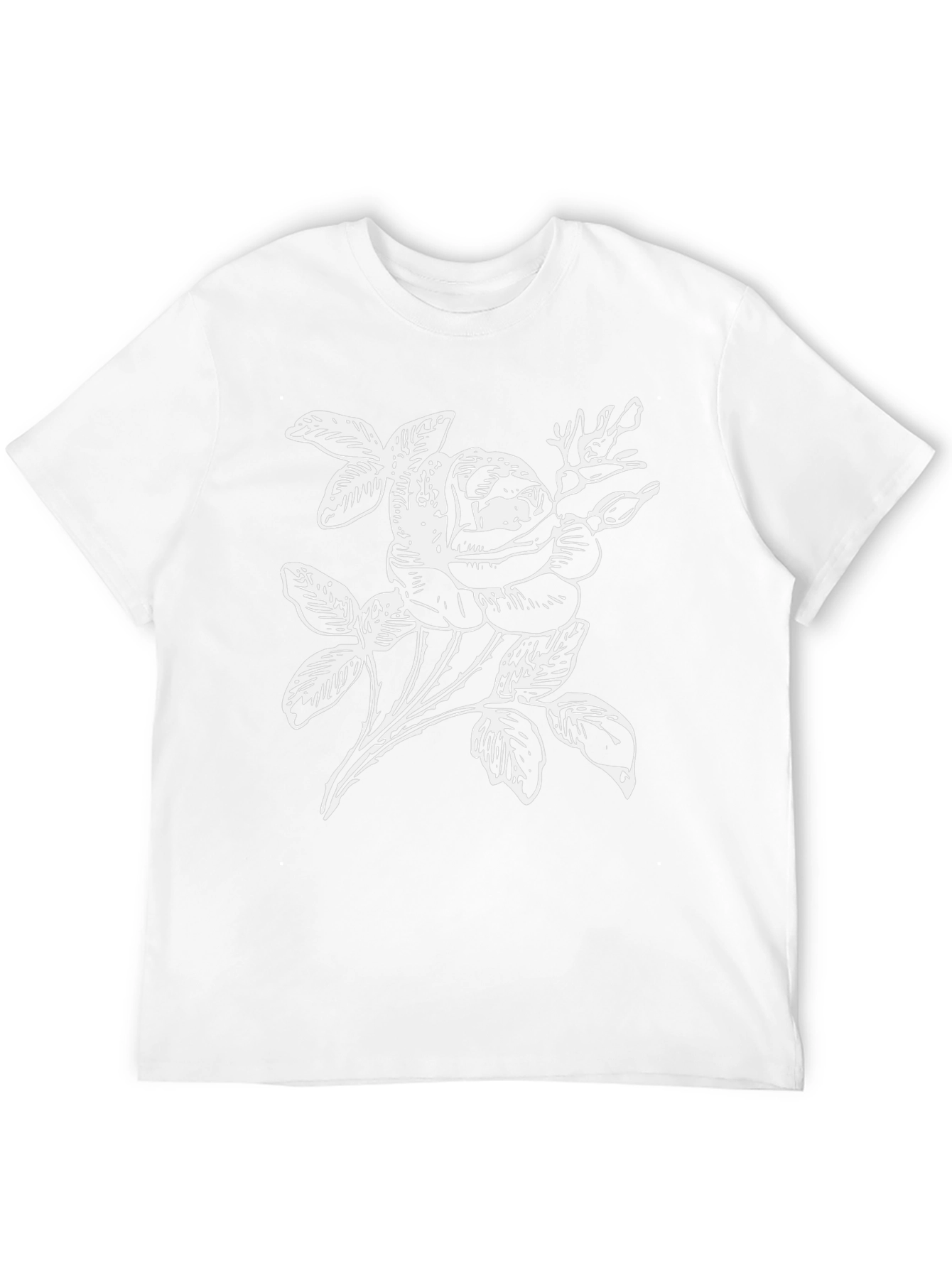 Black T-Shirt with White Rose Graphic