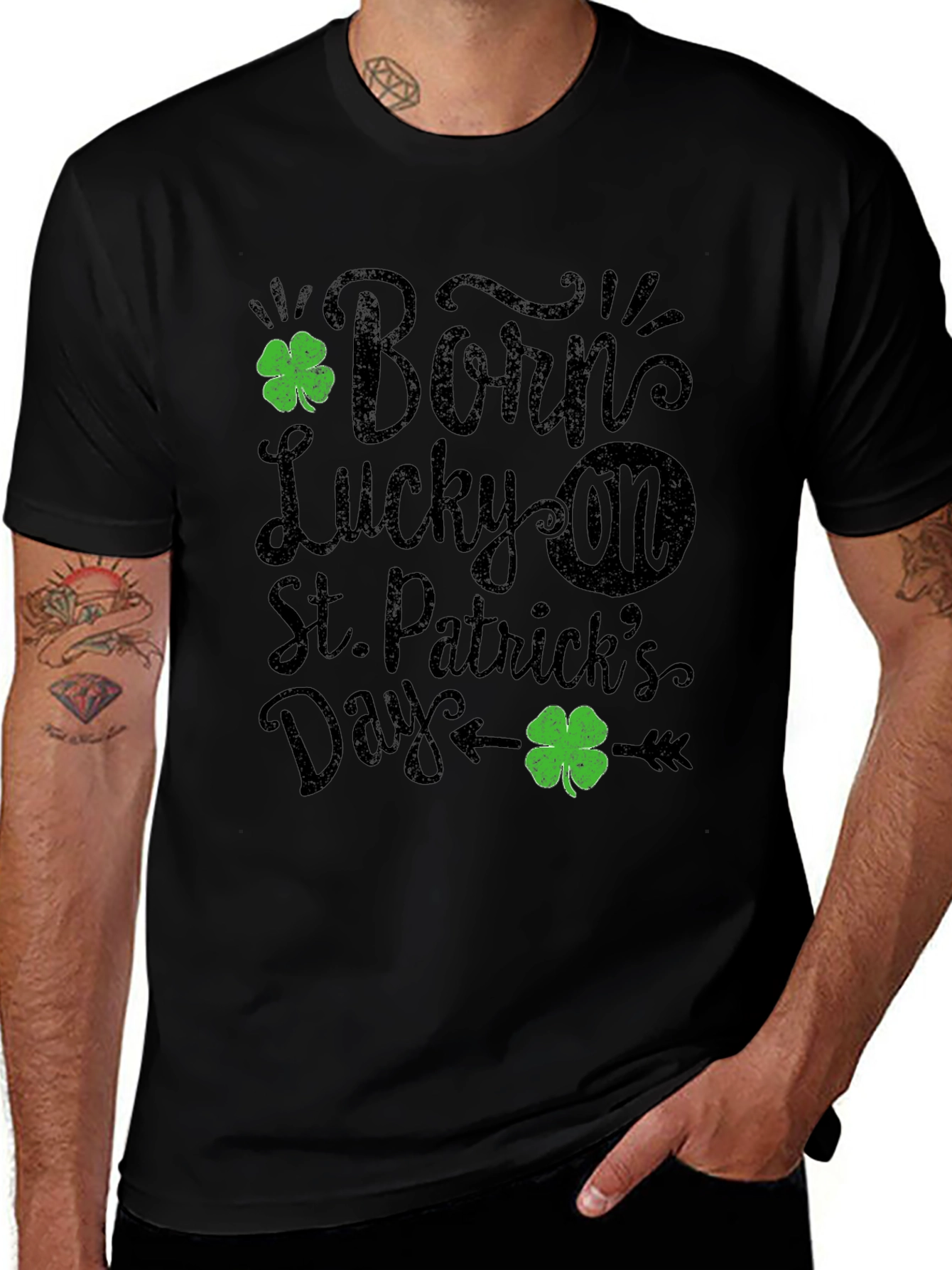 Born Lucky St. Patricks Day Black T-Shirt