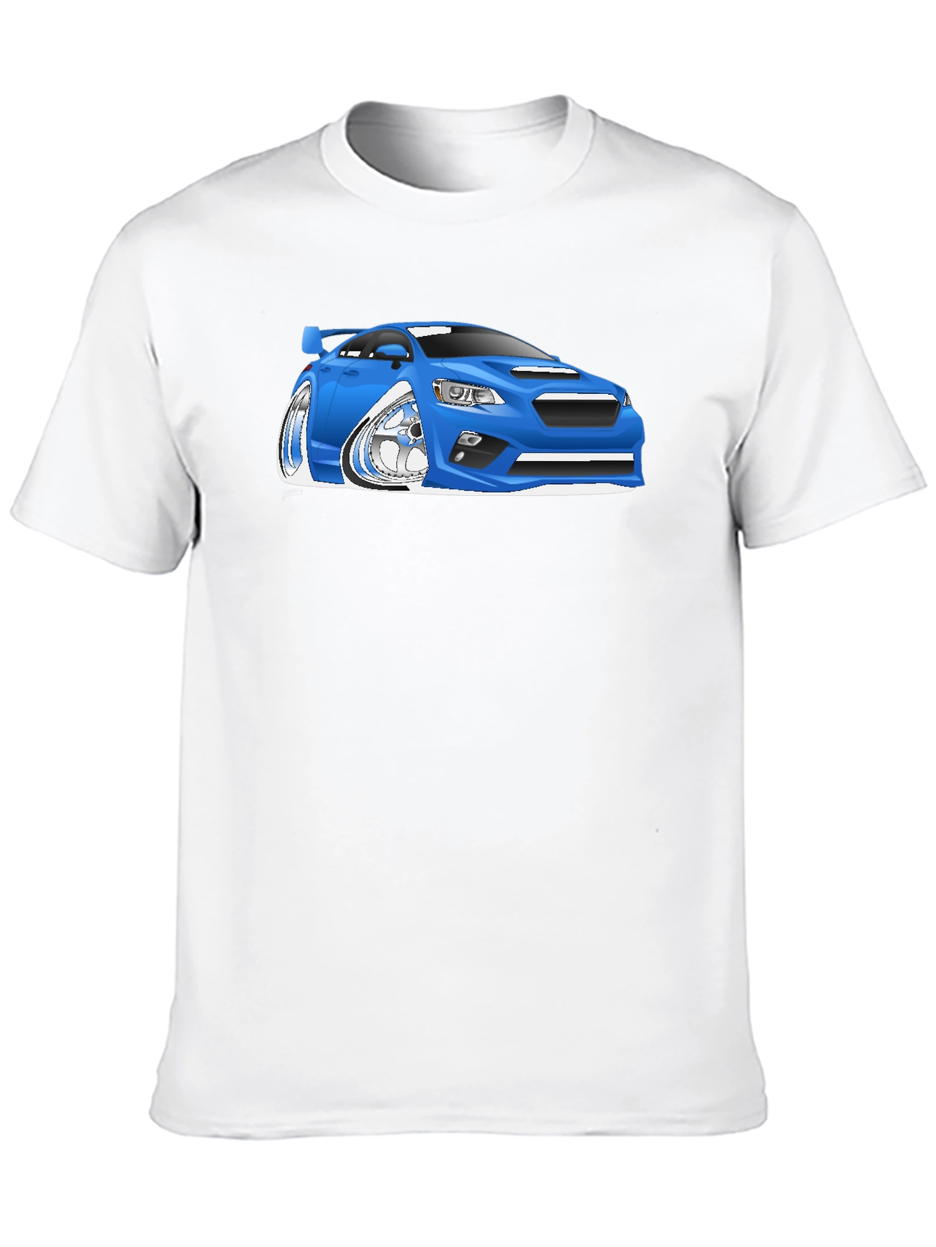 Blue Car Cartoon Graphic Black T-Shirt