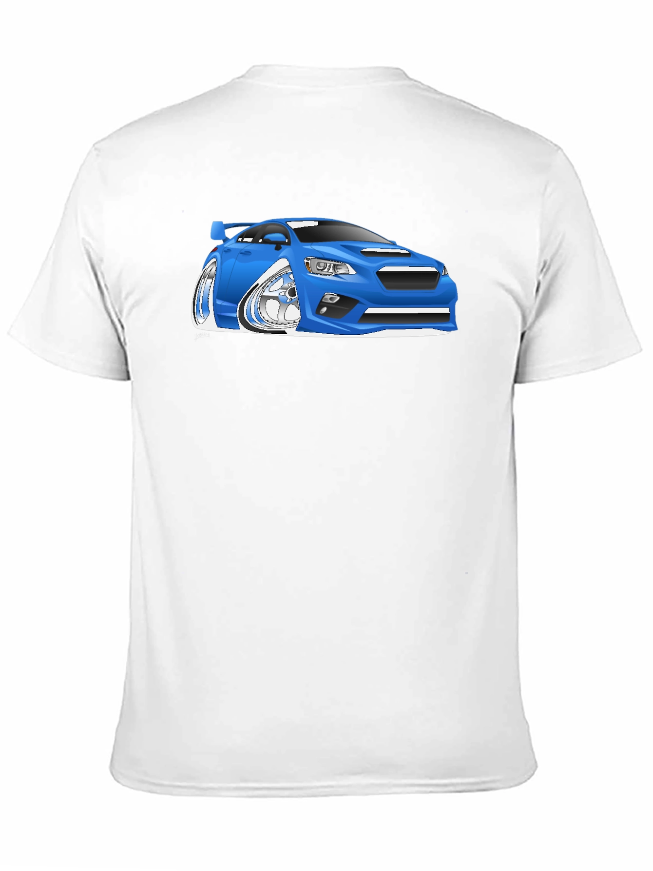 Blue Car Cartoon Graphic Black T-Shirt