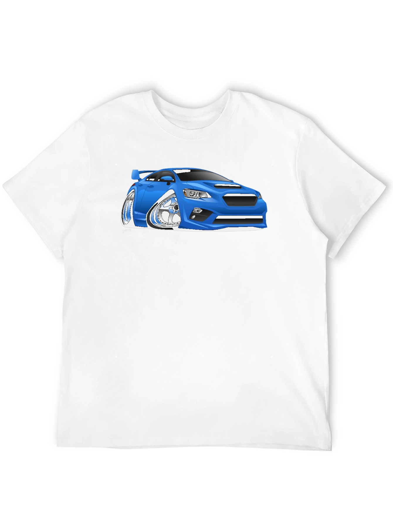 Blue Car Cartoon Graphic Black T-Shirt