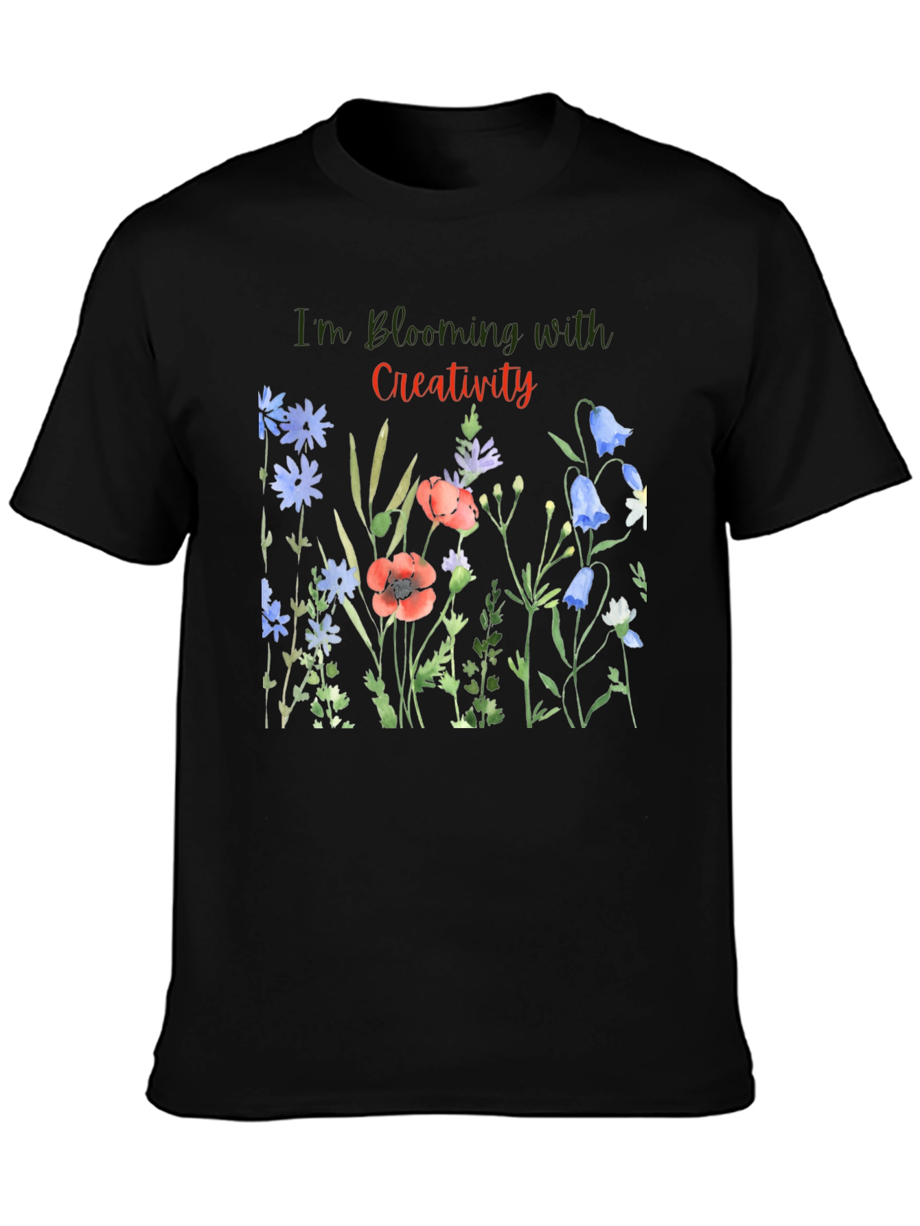 Blooming Creativity Black Graphic T-Shirt