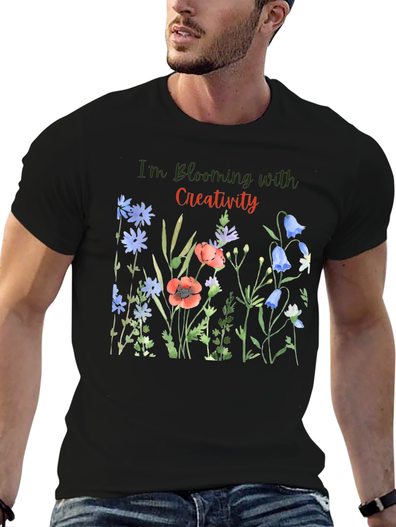 Blooming Creativity Black Graphic T-Shirt