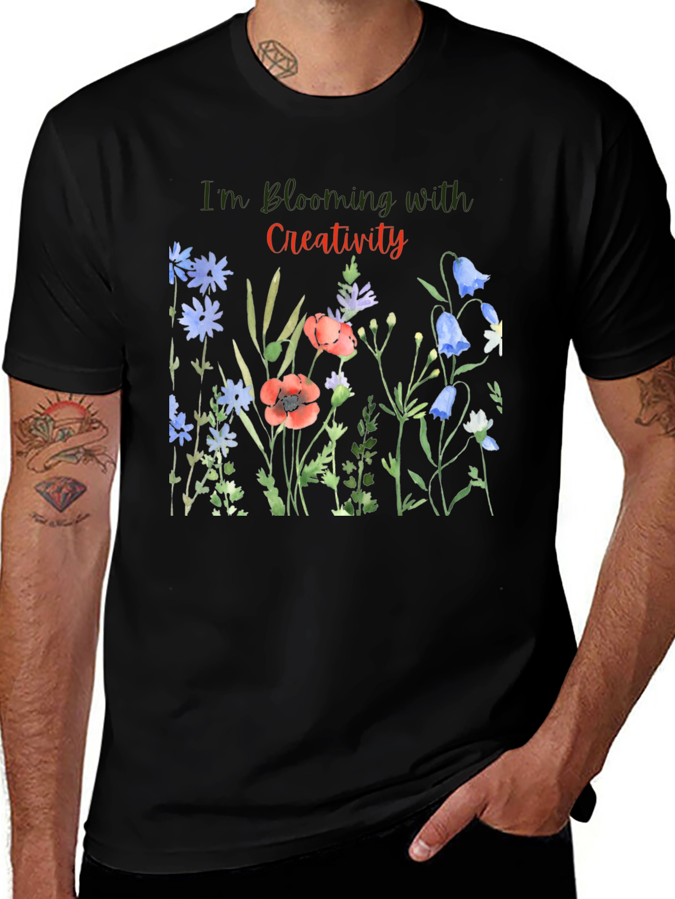 Blooming Creativity Black Graphic T-Shirt