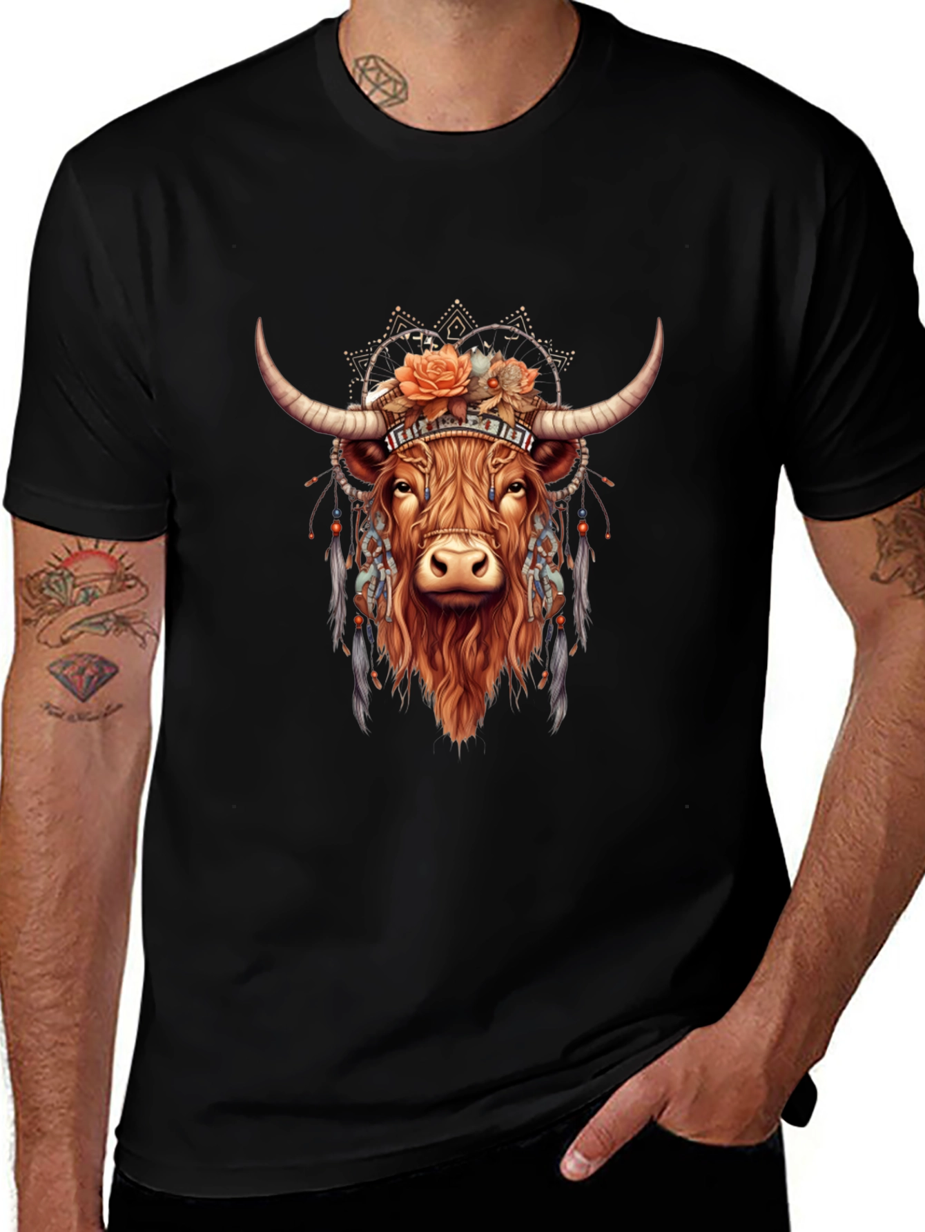 Boho Bull Graphic T-Shirt - Mens Black Tee
