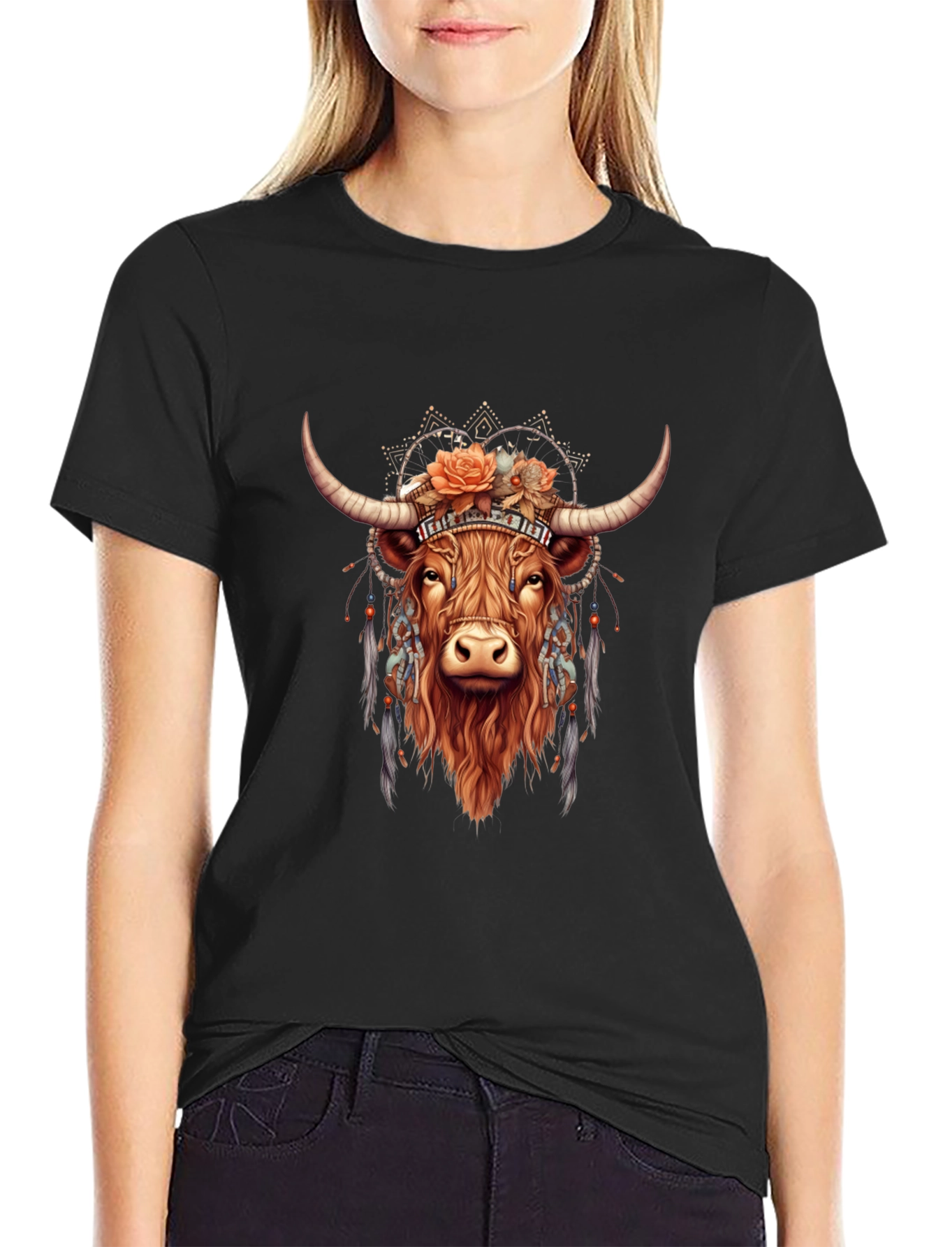 Boho Bull Graphic T-Shirt - Mens Black Tee
