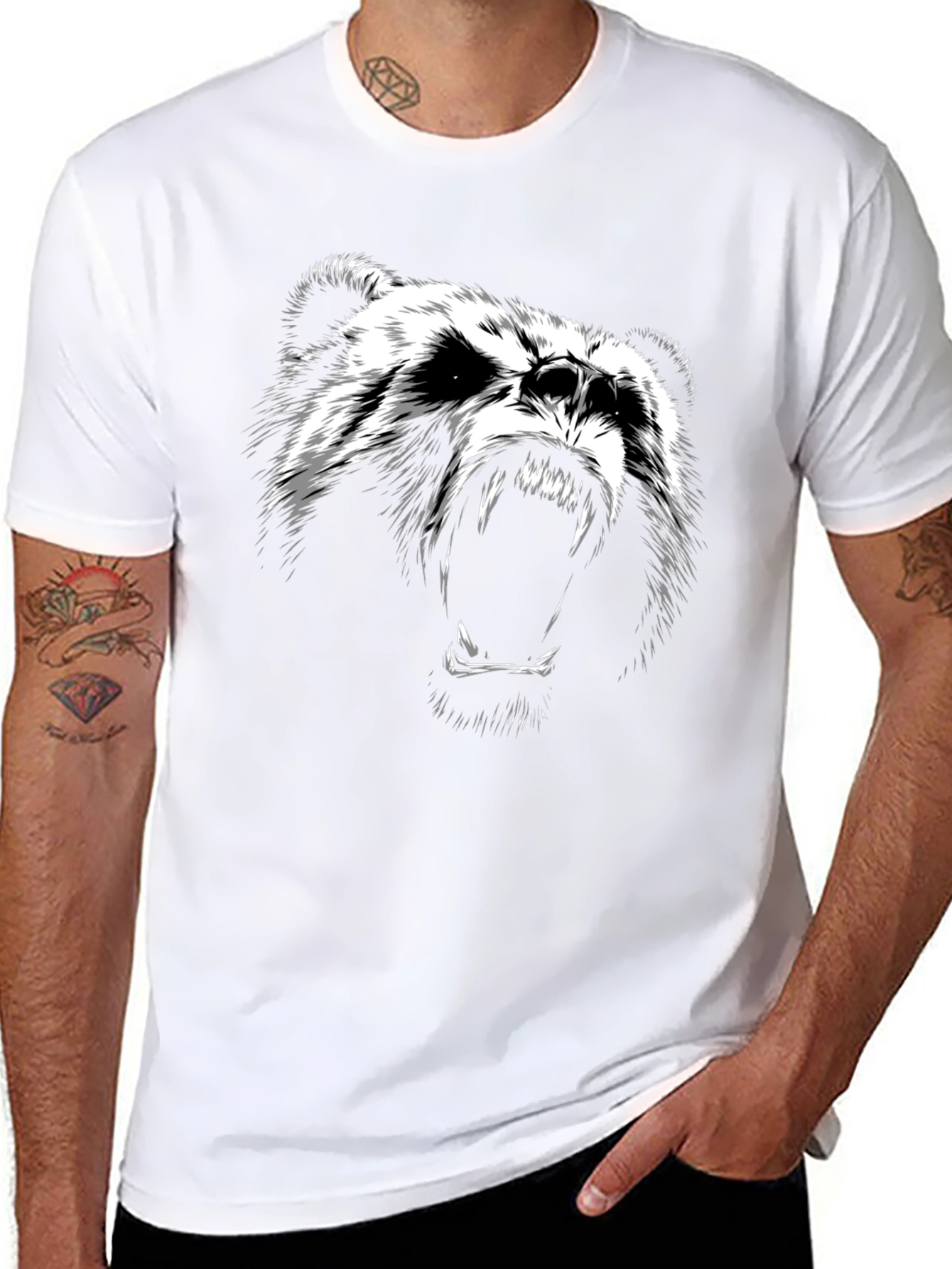 Black T-Shirt with Bear Graphic