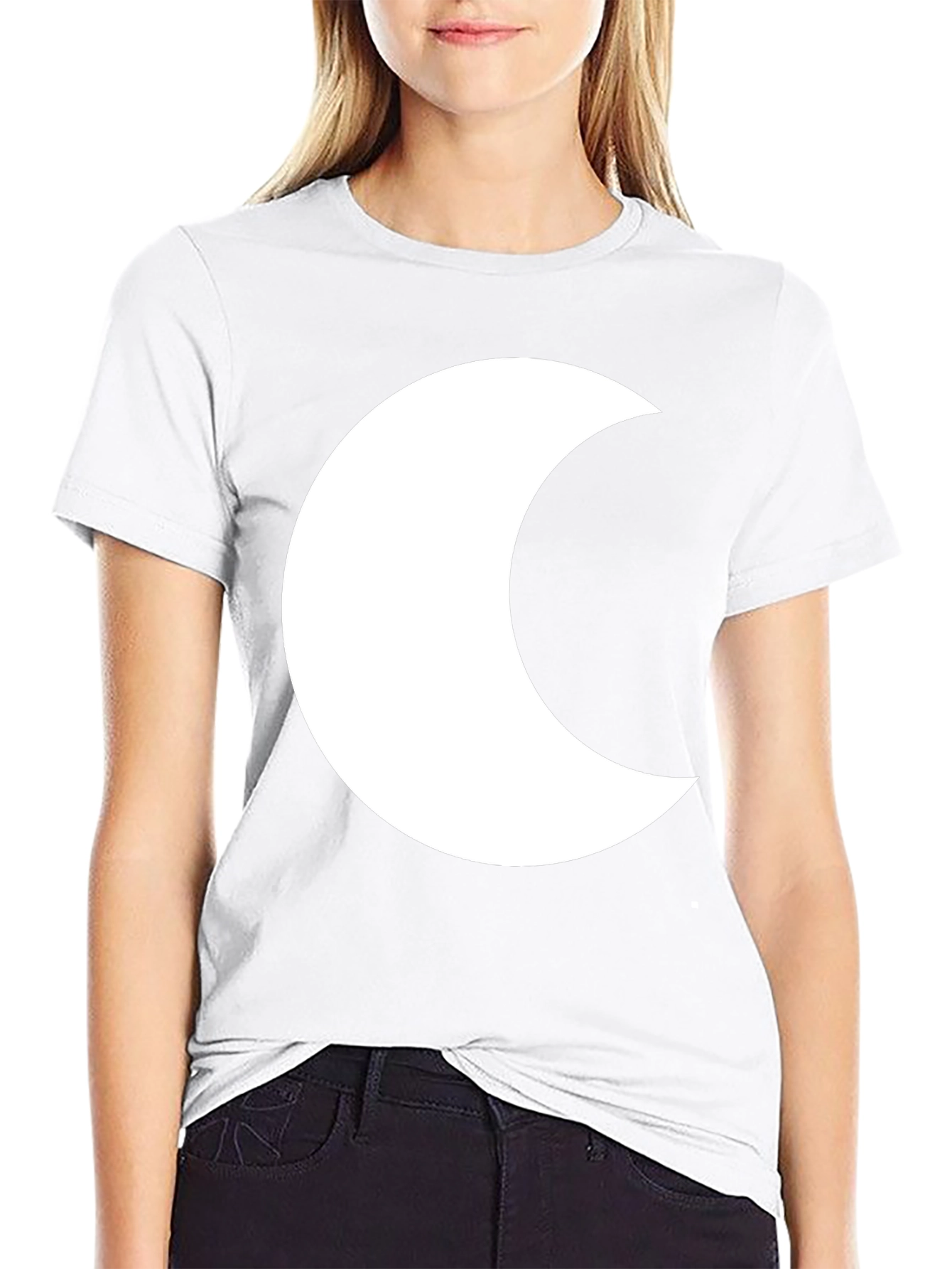 Black T-Shirt with White Crescent Moon Graphic