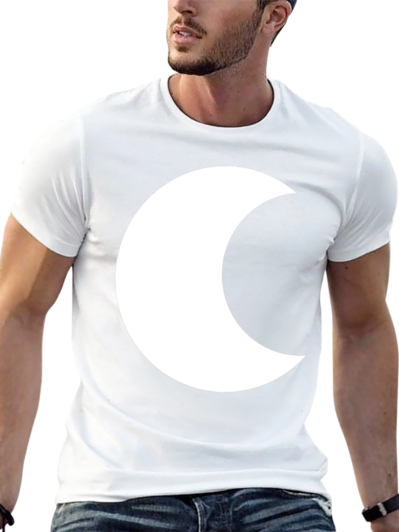 Black T-Shirt with White Crescent Moon Graphic