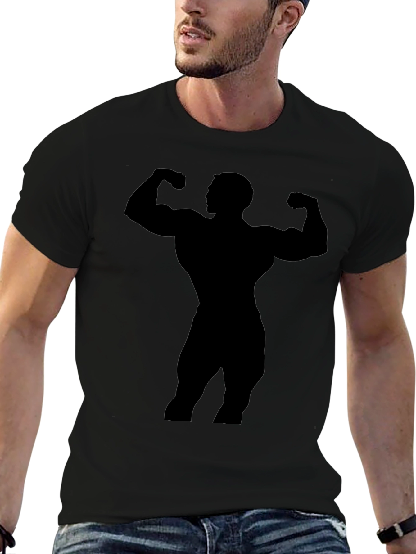 Bodybuilder Silhouette Graphic Black T-Shirt