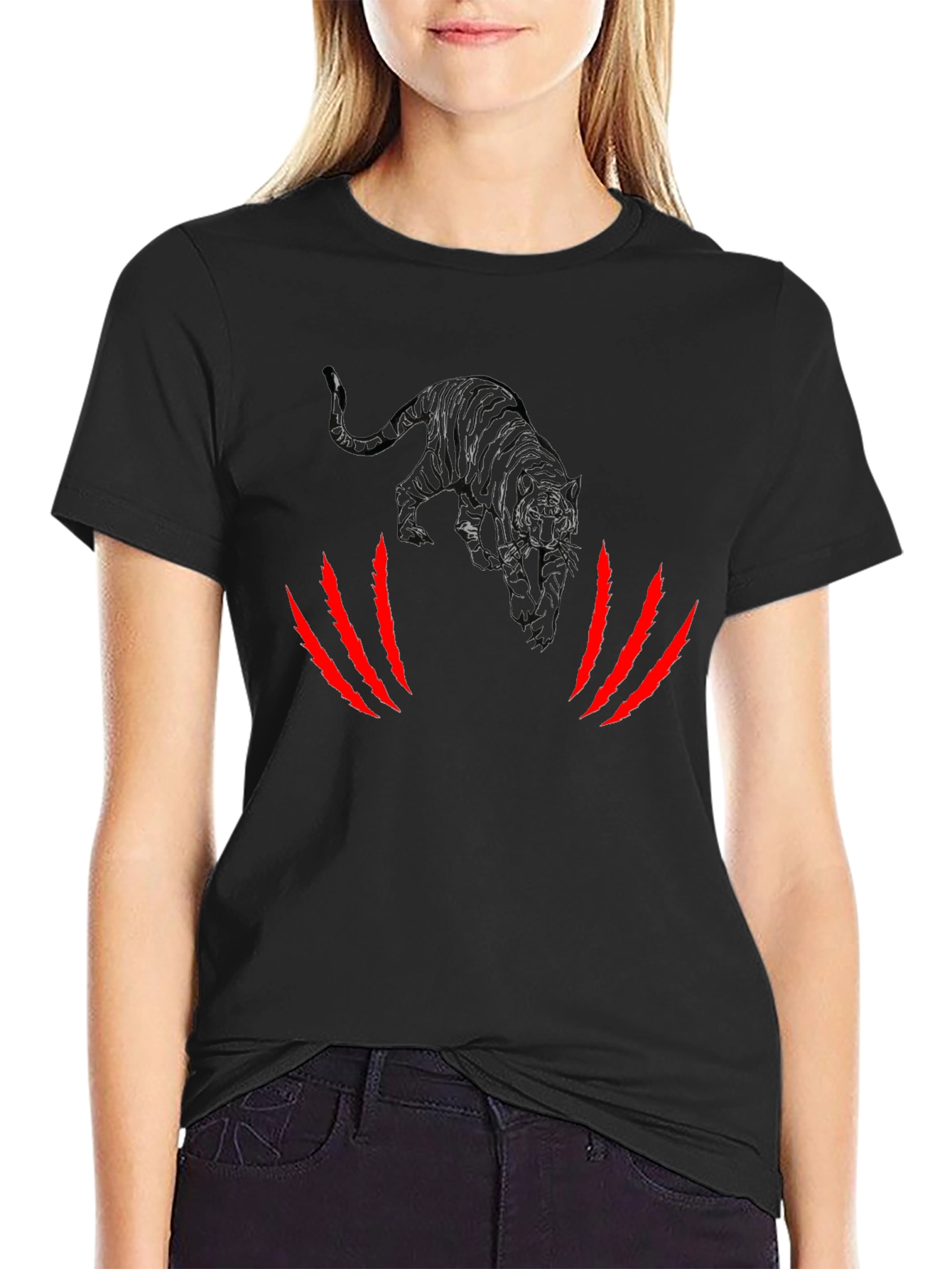 Black Tiger Graphic Tee - Claw Marks Design